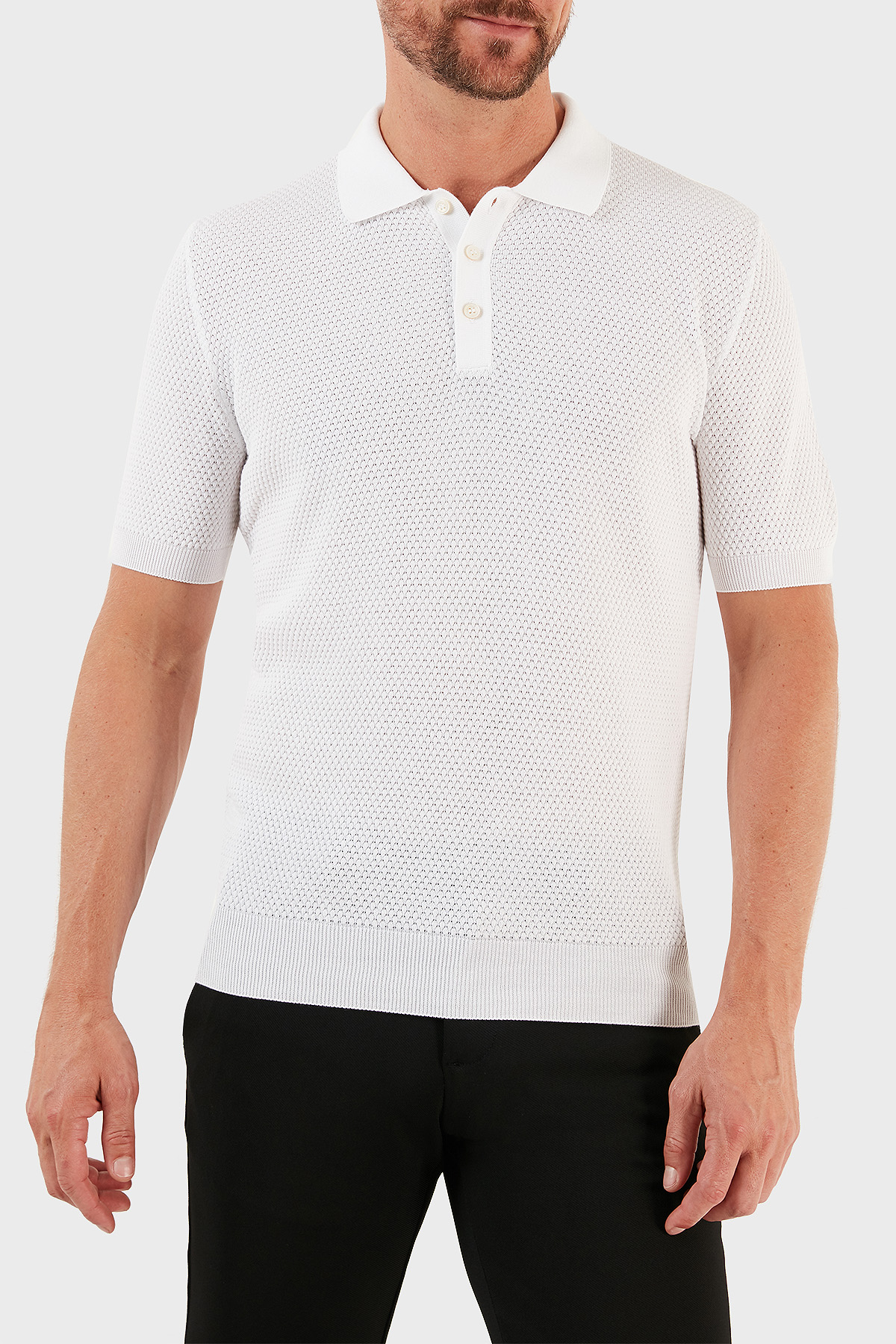 Gran Sasso % 100 Pamuk Slim Fit Düğmeli Erkek Polo T Shirt 57113 20620 002 BEYAZ