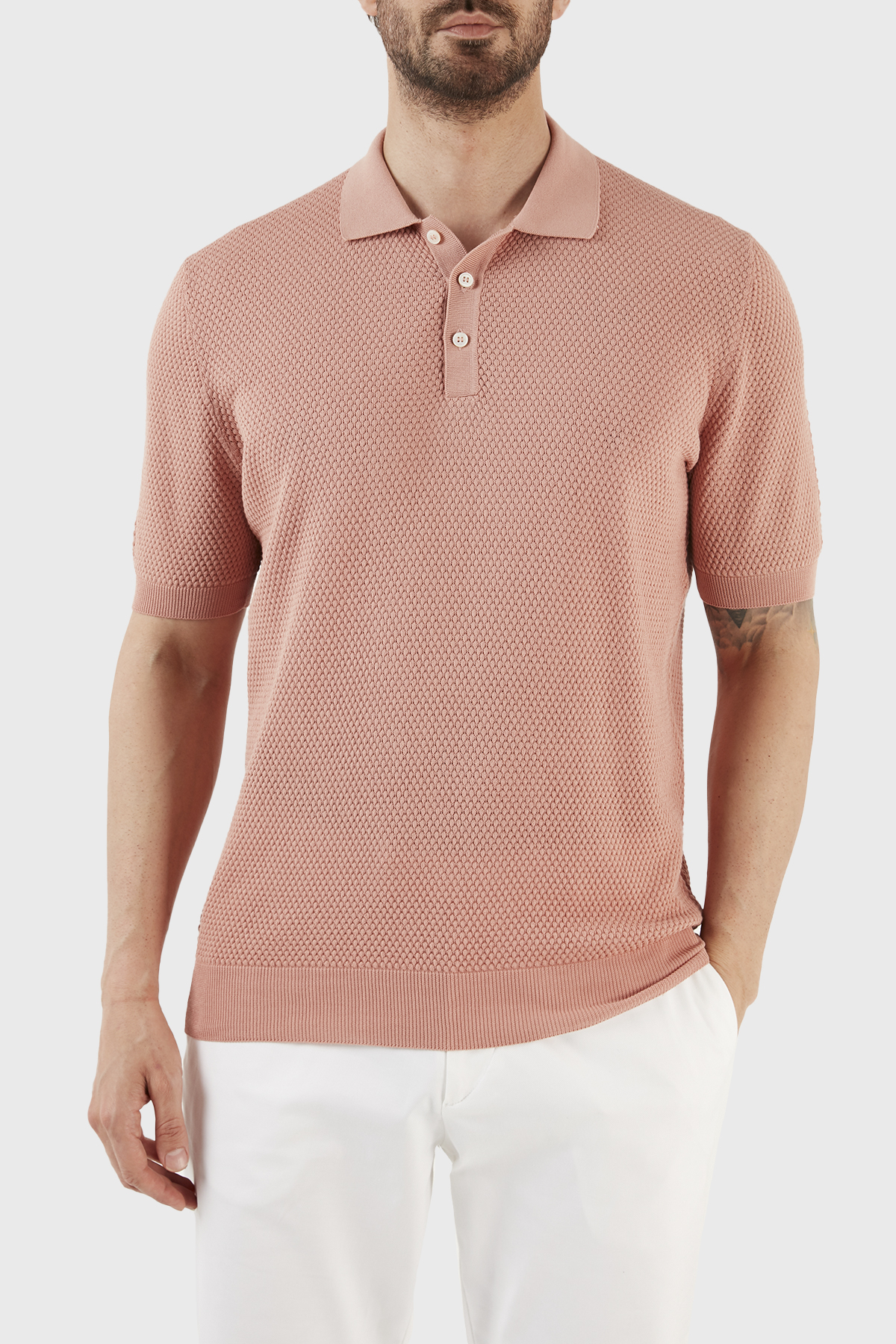 Gran Sasso % 100 Pamuk Slim Fit Düğmeli Erkek Polo T Shirt 57113 20620 329 PUDRA