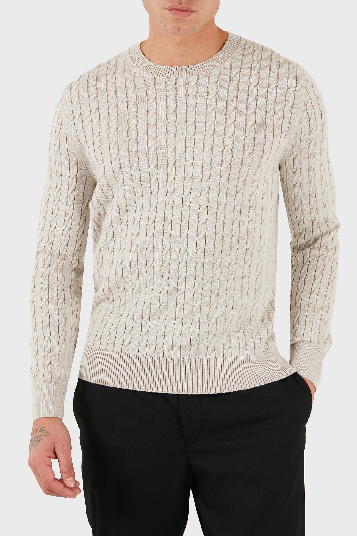 Gran Sasso % 100 Yün Regular Fit Bisiklet Yaka Erkek Kazak 57101 14401 005 BEJ