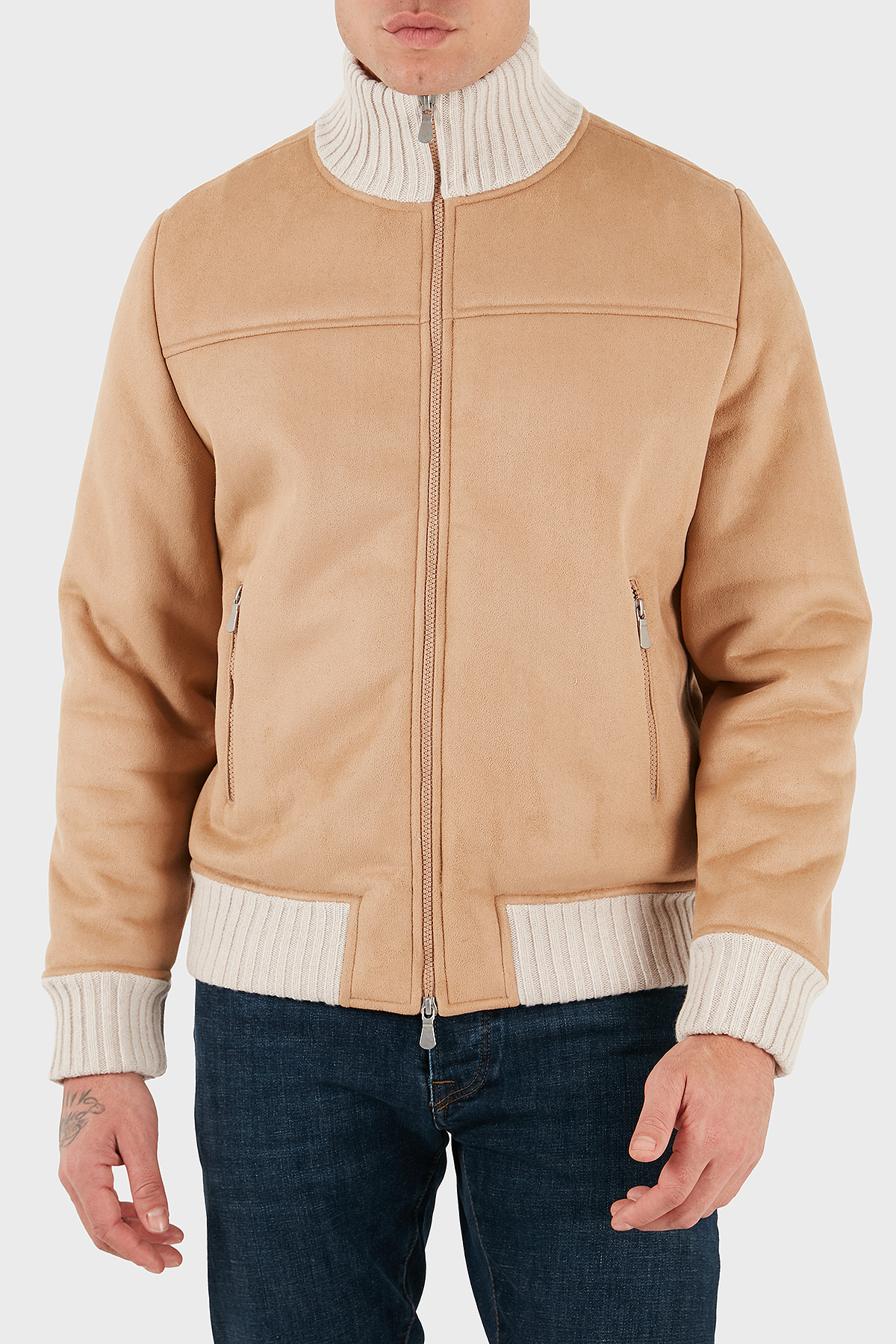 Gran Sasso % 100 Yün Regular Fit Dik Yaka Fermuarlı Erkek Ceket 78148 58000 120 TABA
