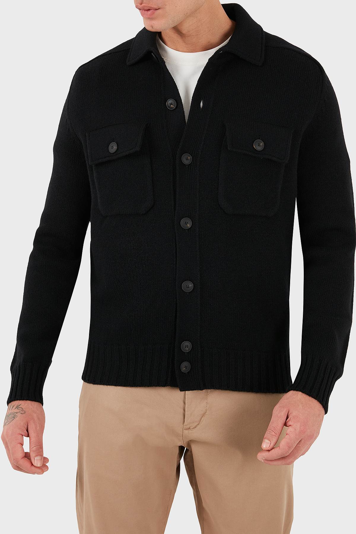 Gran Sasso % 100 Yün Regular Fit Düğmeli Cepli Örme Erkek Ceket 13109 25079 099 SİYAH