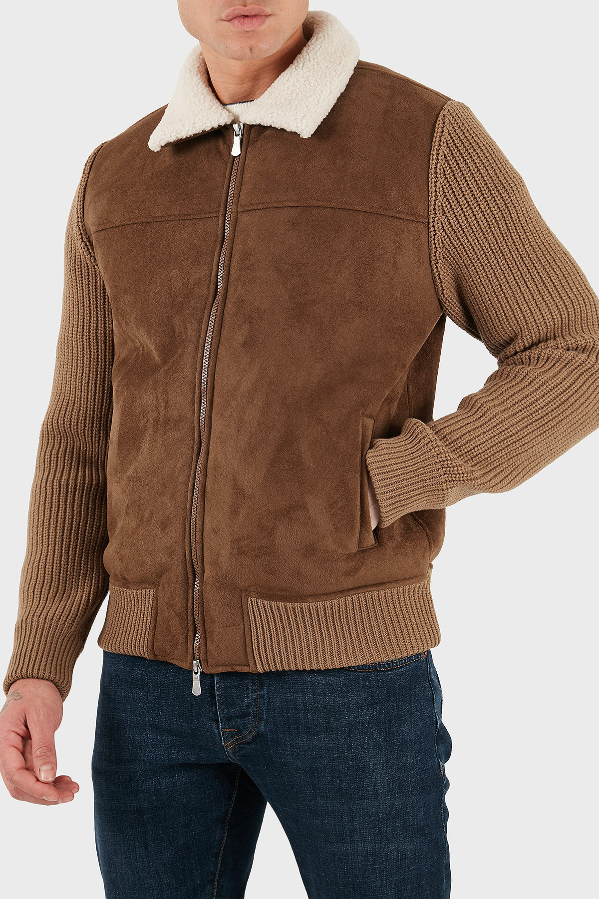 Gran Sasso % 100 Yün Regular Fit Klasik Yaka Fermuarlı Erkek Ceket 13196 58005 190 KAHVE