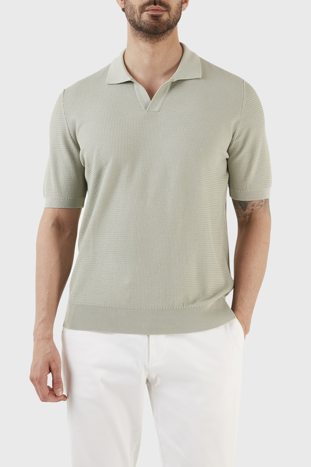 Gran Sasso İpek ve Pamuk Karışımlı Regular Fit Erkek Polo T Shirt 43171 16221 412 MİNT