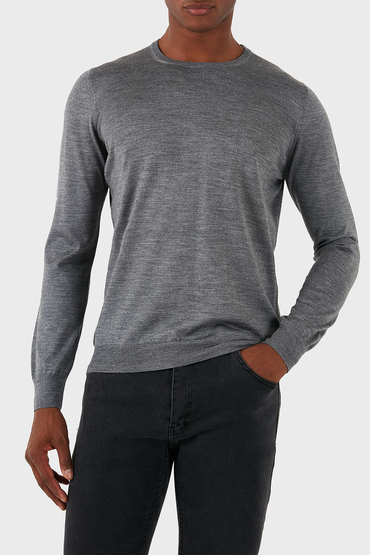Gran Sasso Yün Karışımlı Slim Fit Bisiklet Yaka Erkek Kazak 57167 13190 071 KOYU GRİ