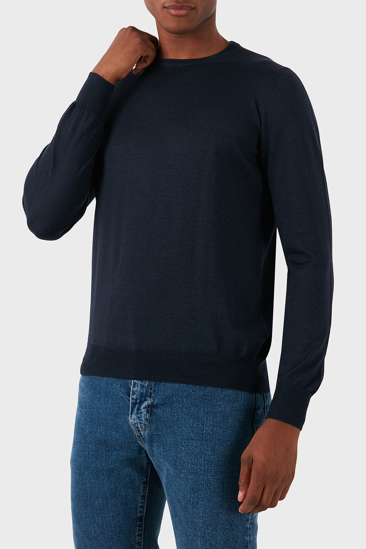 Gran Sasso Yün Karışımlı Slim Fit Bisiklet Yaka Erkek Kazak 57167 13190 598 LACİVERT