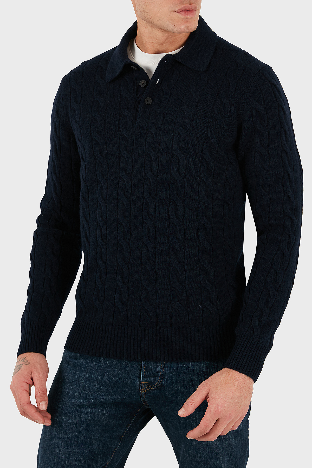 Gran Sasso Yün ve Kaşmir Karışımlı Regular Fit Erkek Polo Yaka Kazak 23172 19651 598 LACİVERT