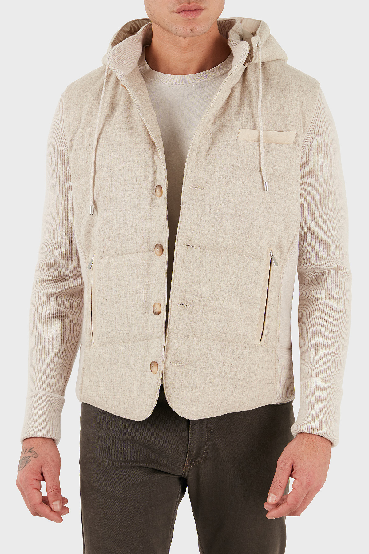 Gran Sasso Yünlü Regular Fit Çıkarılabilir Kapüşonlu Düğmeli Erkek Mont 23191 51303 010 BEJ