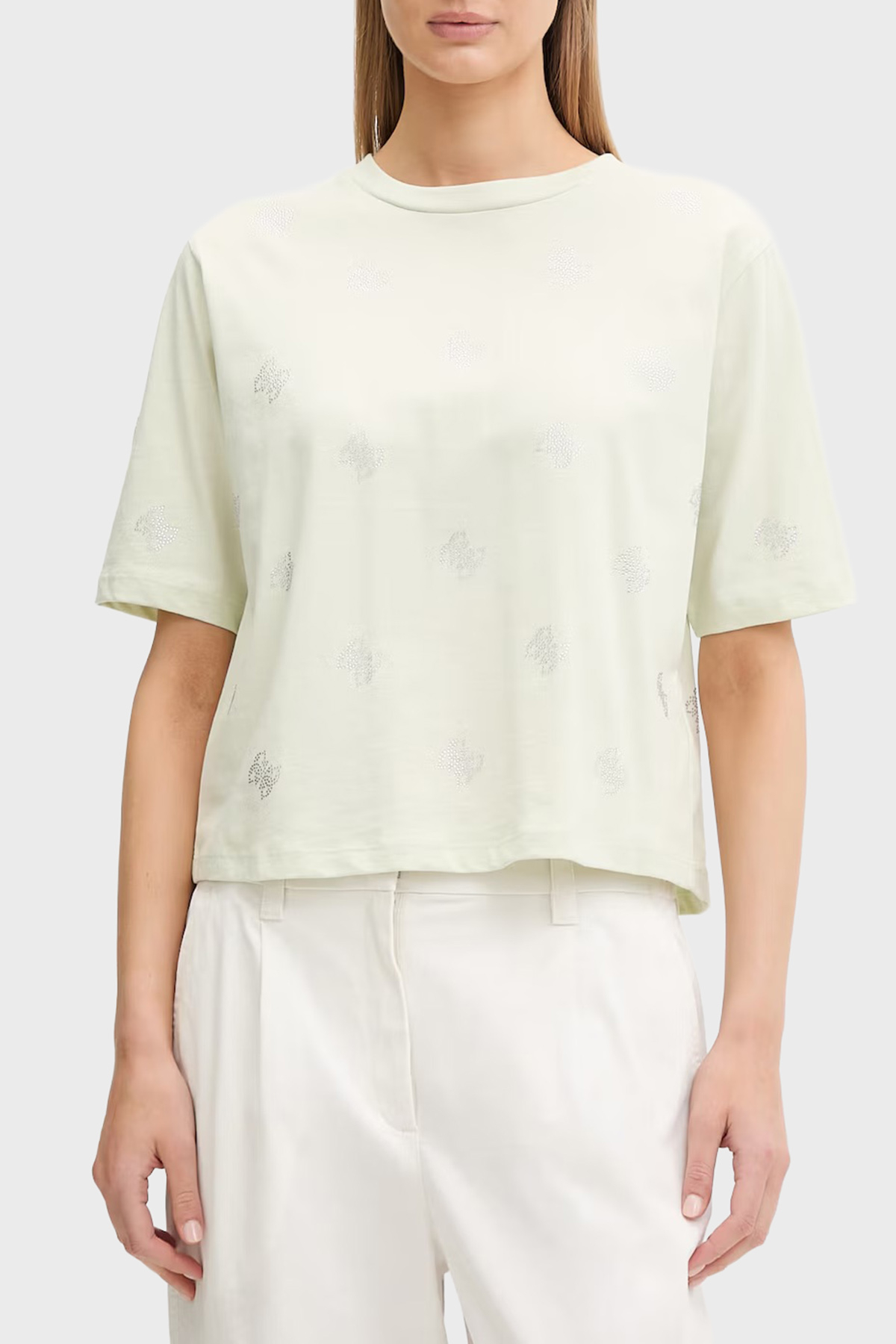 Guess % 100 Pamuk Taşlı Logo Detaylı Bisiklet Yaka  V6GI18K2985 Kadın T Shirt V6GI18 K2985 A89J YEŞİL