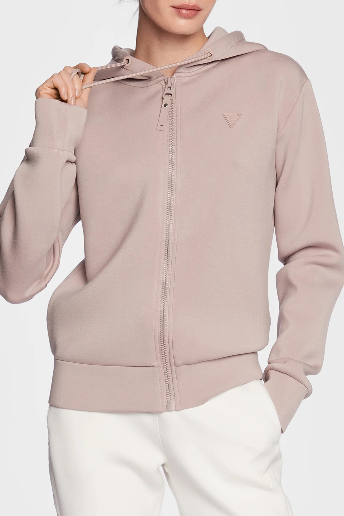 Guess Allie Regular Fit Fermuarlı Kapüşonlu Scuba  V3RQ11K7UW2 Kadın Sweat V3RQ11K7UW2 G4Q9 PUDRA