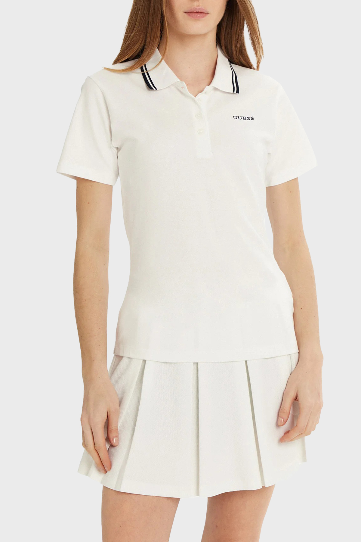 Guess Amaryllis Pamuklu Slim Fit  V5GP06KCOK1 Kadın Polo Yaka T Shirt V5GP06 KCOK1 G011 BEYAZ