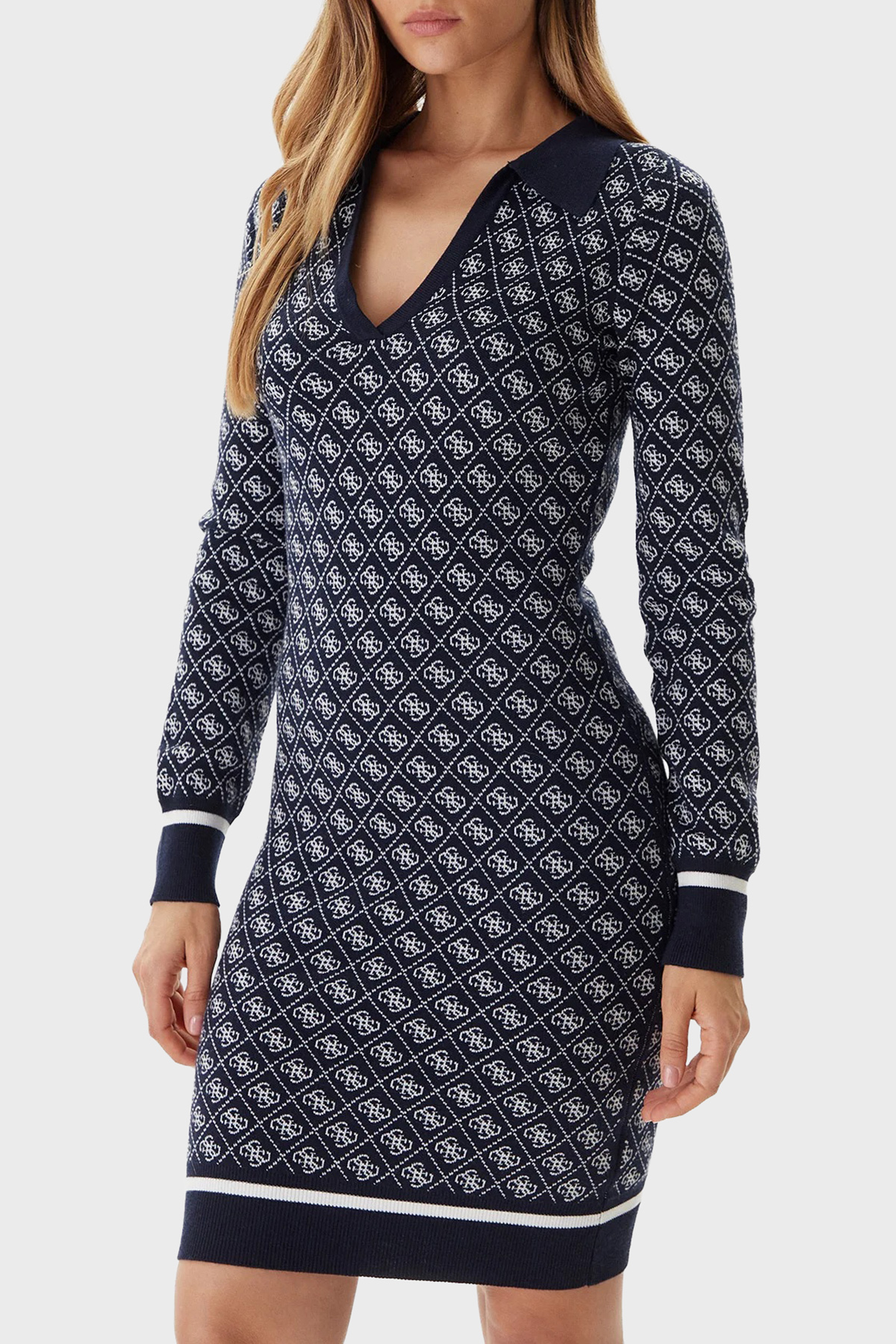 Guess Aubrey Yün Karışımlı Logolu Slim Fit V Yaka Mini  W5BK25Z3JD2 Kadın Elbise W5BK25 Z3JD2 FBDI SİYAH