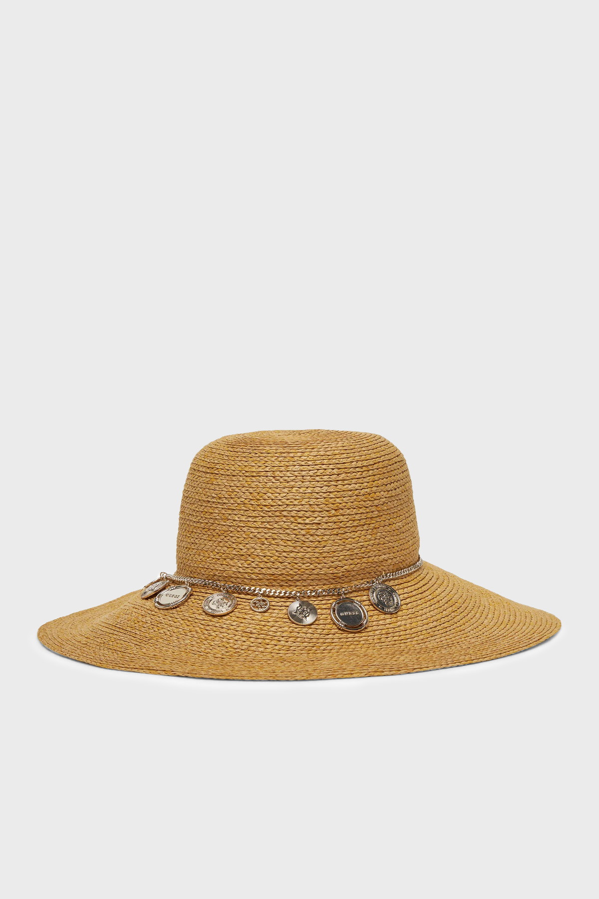 Guess Brim Metal Charmlı Hasır Kadın Şapka AW5290 NYL01 NAT AÇIK KAHVE
