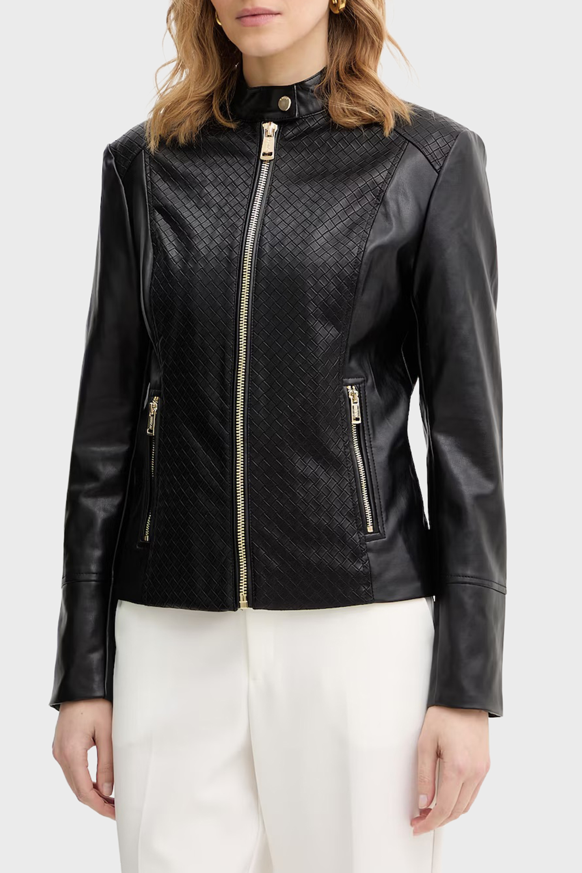Guess Claudine Slim Fit Dik Yaka Biker  W6RL52WL850 Kadın Ceket W6RL52 WL850 JBLK SİYAH