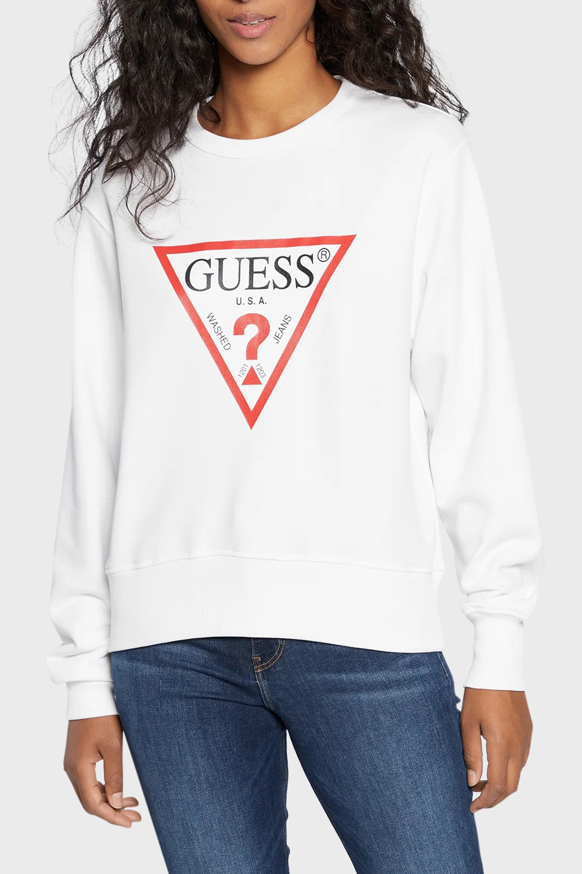 Guess Cn Original Pamuklu Regular Fit Bisiklet Yaka  W2YQ16KBA11 Kadın Sweat W2YQ16 KBA11 G011 BEYAZ