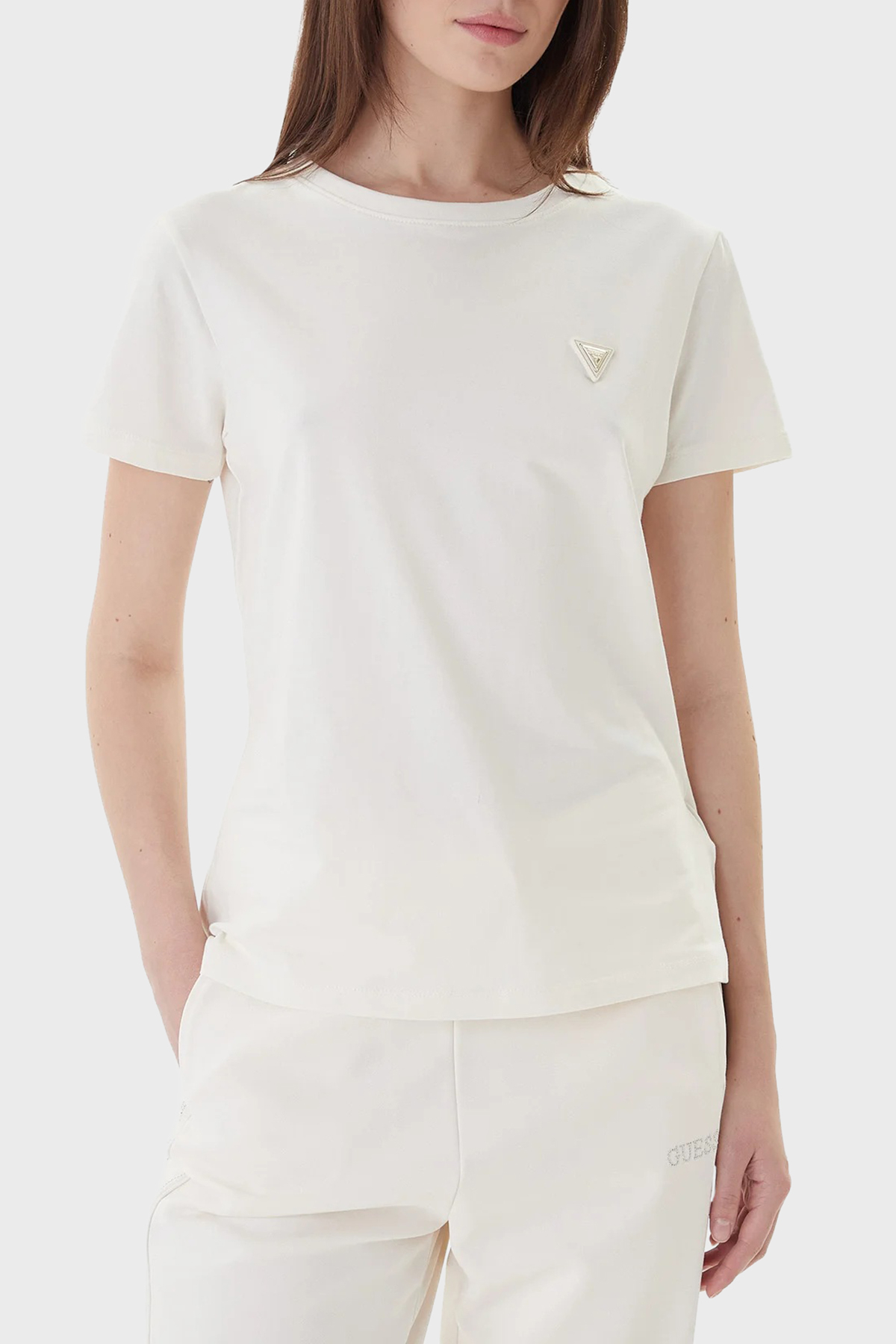 Guess Colette Pamuklu Regular Fit Logolu Bisiklet Yaka  V4YI09J1314 Kadın T Shirt V4YI09 J1314 G1O6 BEYAZ