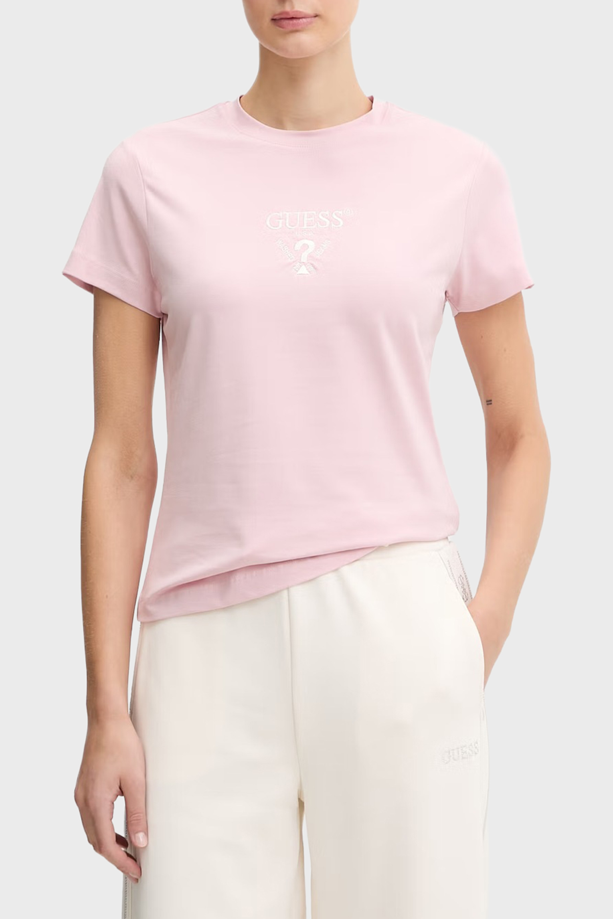 Guess Colette Pamuklu Slim Fit Bisiklet Yaka Logolu T-Shirt V4YI21KCDH1 Kadın T Shirt V4YI21 KCDH1 A60W PEMBE