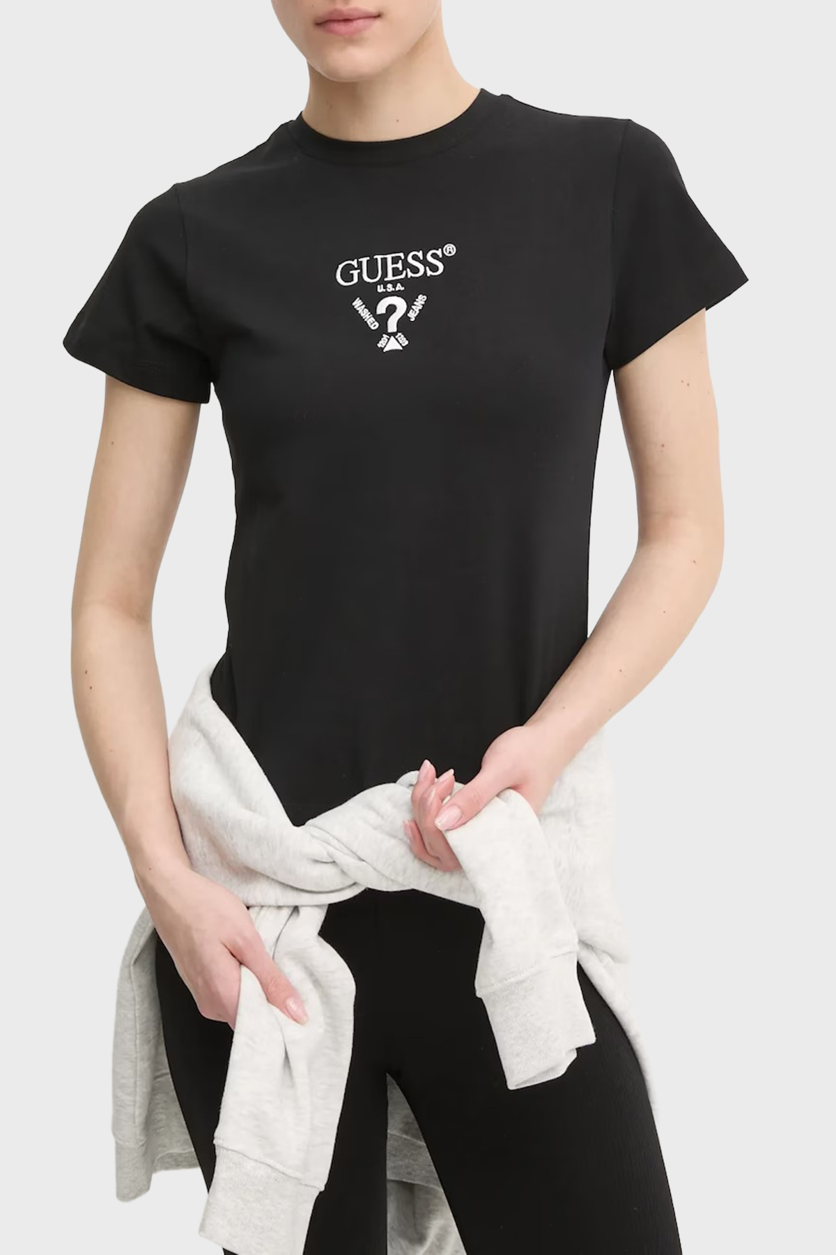 Guess Colette Pamuklu Slim Fit Logolu Bisiklet Yaka  V4YI21KCDH1 Kadın T Shirt V4YI21 KCDH1 FJ8N SİYAH