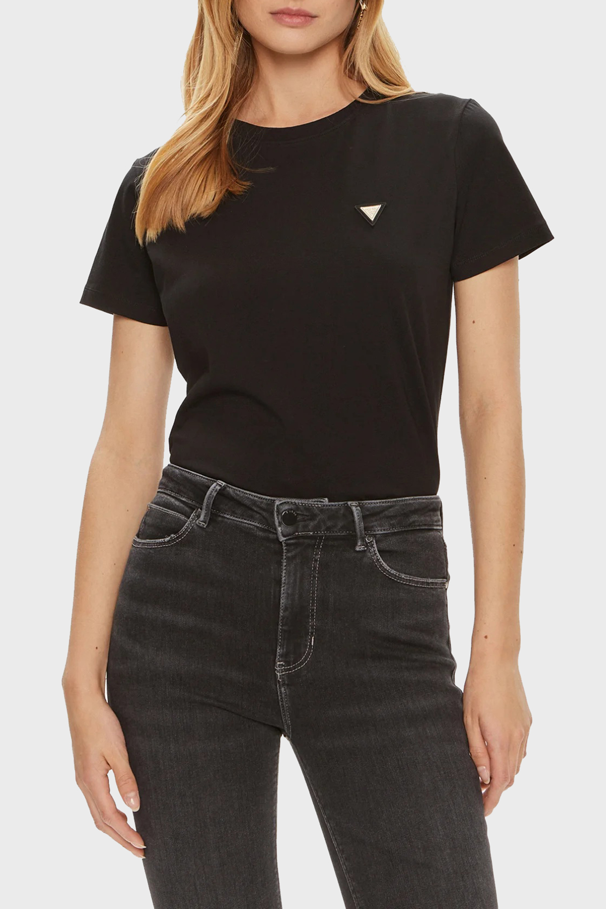 Guess Colette Streç Pamuklu Regular Fit Bisiklet Yaka  V4YI09J1314 Kadın T Shirt V4YI09 J1314 JBLK SİYAH