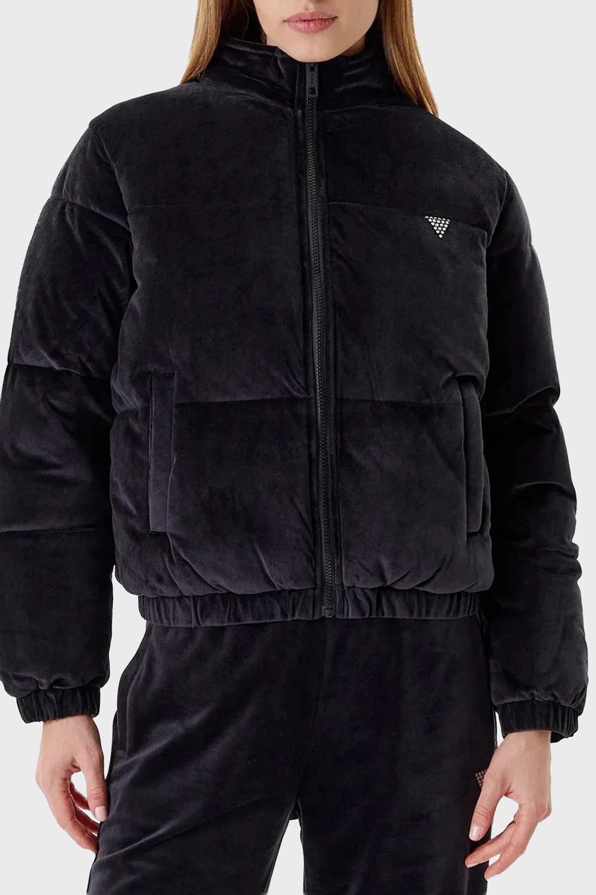 Guess Couture Taşlı Regular Fit Dik Yaka Kısa  V4BL03K0232 Kadın Mont V4BL03 K0232 JBLK SİYAH
