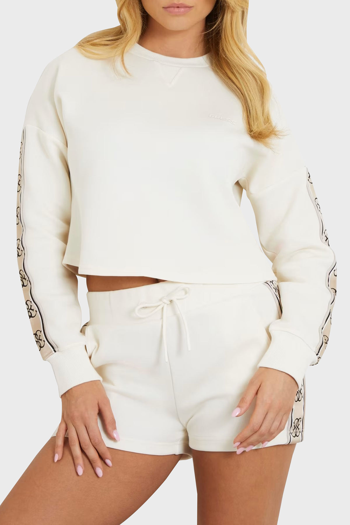 Guess Cymone Pamuklu Crop  V3BQ16KB3P2 Kadın Sweat V3BQ16 KB3P2 G6K5 EKRU