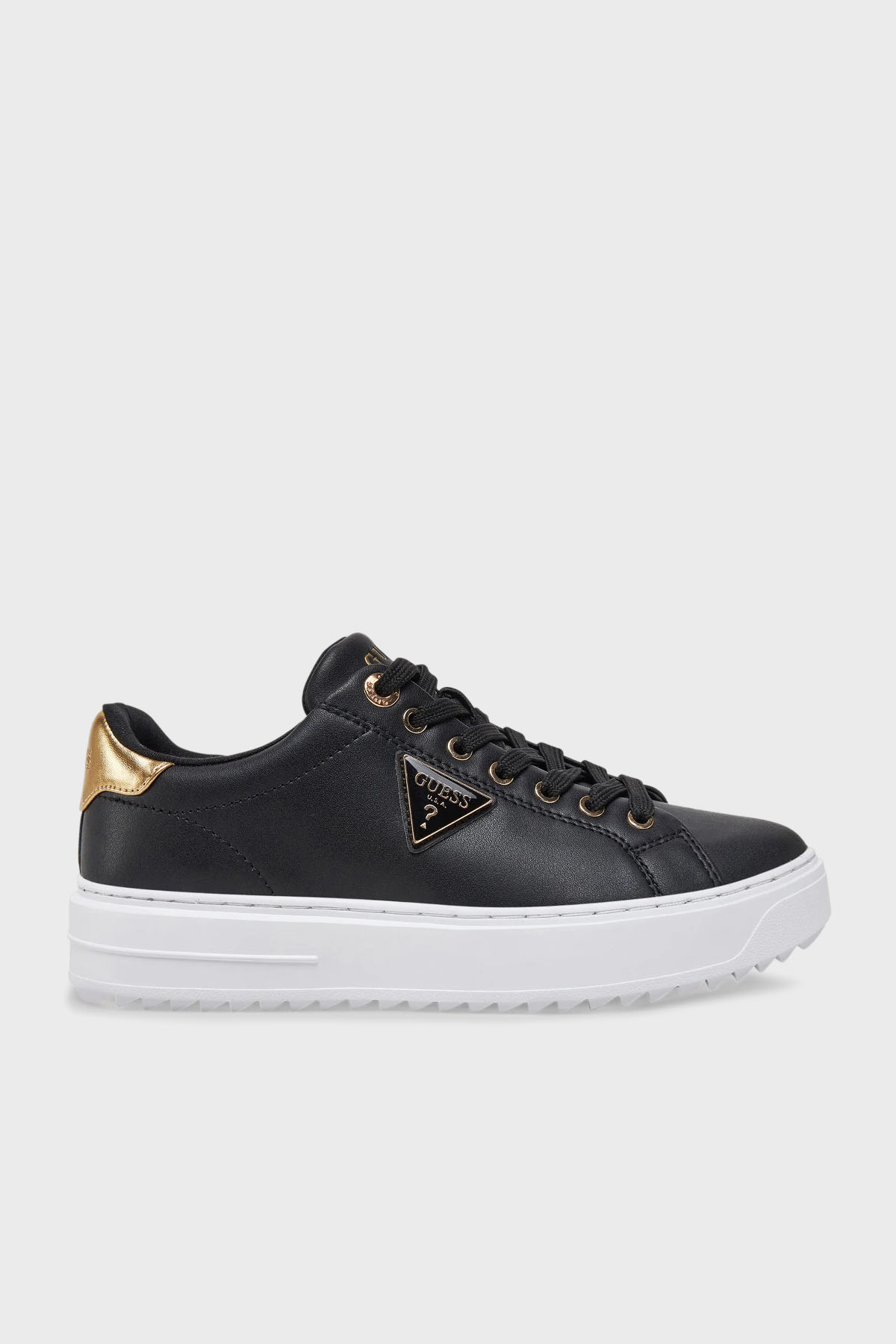 Guess Denesa Deri Karışımlı Logolu Kalın Taban Sneaker  FLJD12LEA12 Kadın Ayakkabı FLJD12 LEA12 BLKGO SİYAH