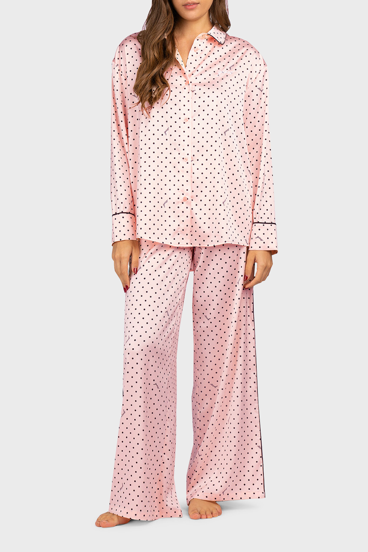 Guess Desenli Streç Comfort Fit Yüksek Bel Bol Paça  O4BX16WEFC2 Kadın Pijama Takımı O4BX16 WEFC2 P6DQ PEMBE