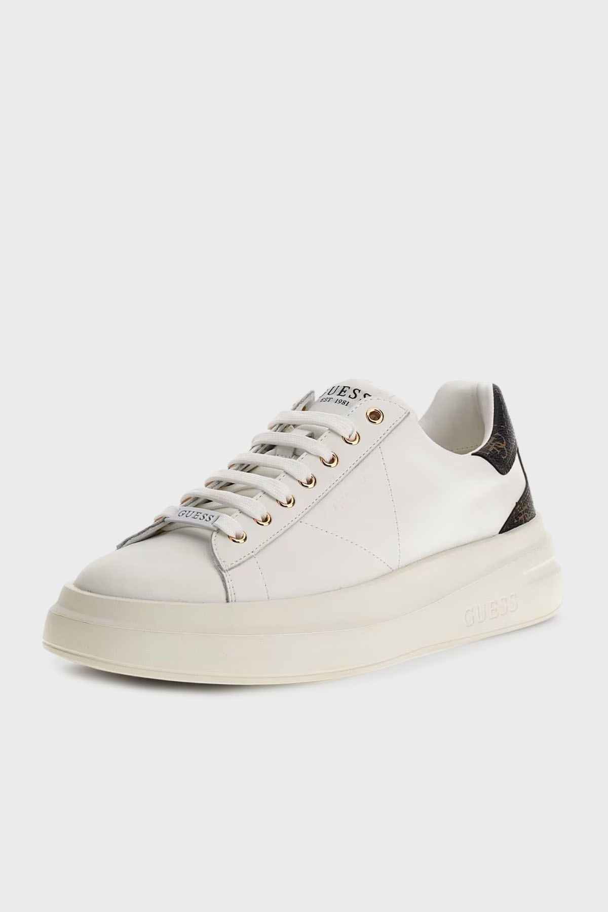 Guess Elba 4G Logo Baskılı Kalın Taban Sneaker  FMPVIBLEA12 Erkek Ayakkabı FMPVIB LEA12 WBROC BEYAZ
