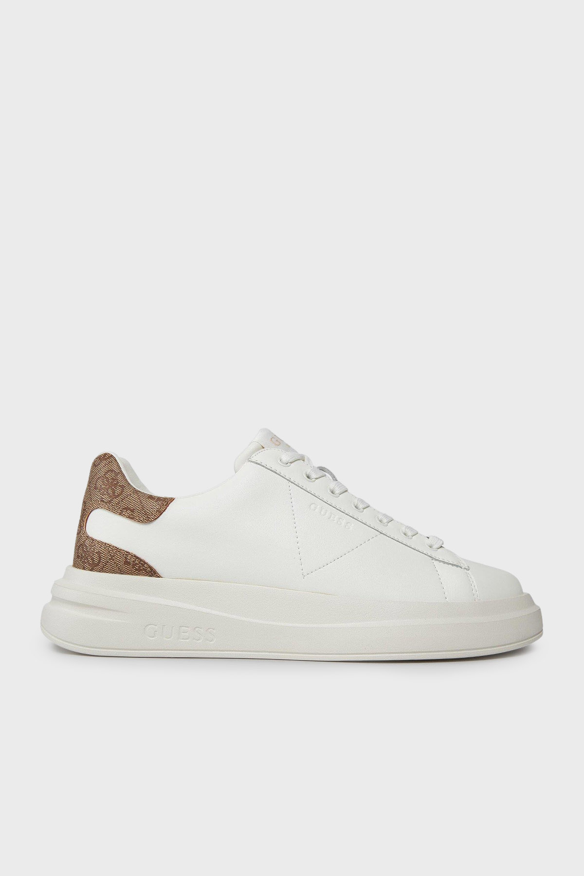 Guess Elba Deri Logolu Bağcıklı Sneaker  FMPVIBLEA12 Erkek Ayakkabı FMPVIB LEA12 WBEIB BEYAZ