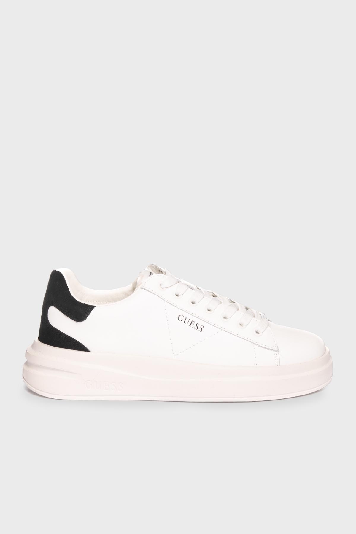 Guess Elbina Hakiki Deri Sneaker  FLJELBLEA12 Kadın Ayakkabı FLJELB LEA12 WHBLK SİYAH-BEYAZ
