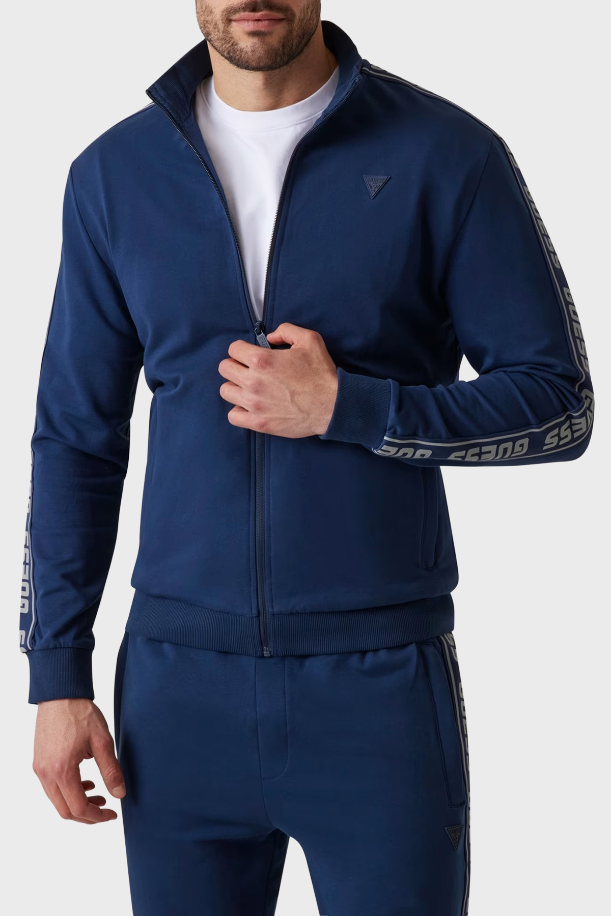 Guess Full Zip Pamuklu Regular Fit Dik Yaka Fermuarlı  Z2YQ12K6ZS1 Erkek Sweat Z2YQ12 K6ZS1 G7R1 MAVİ