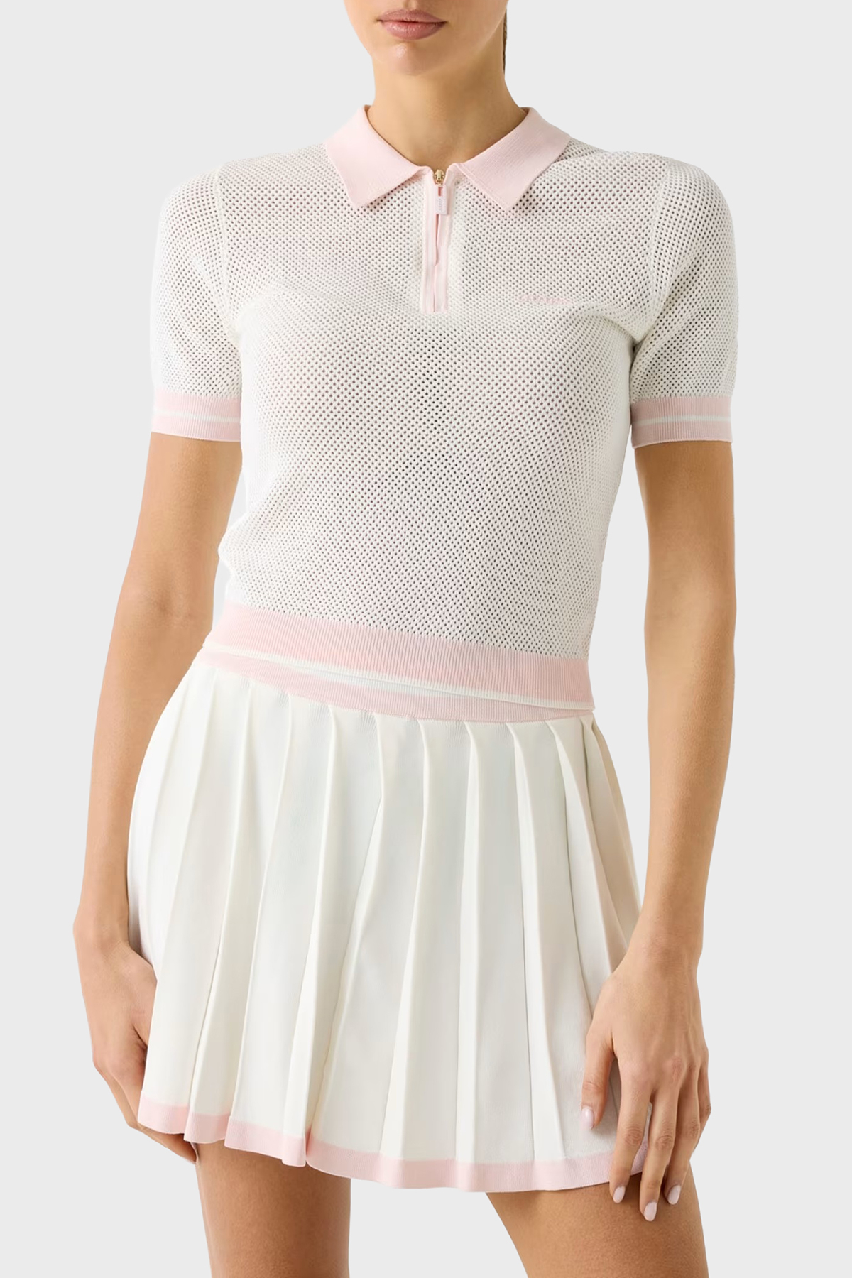 Guess Gabry Logolu Slim Fit Yarım Fermuarlı Kısa Kollu Polo Yaka Kadın Triko V6GR04 Z0725 A10F KREM