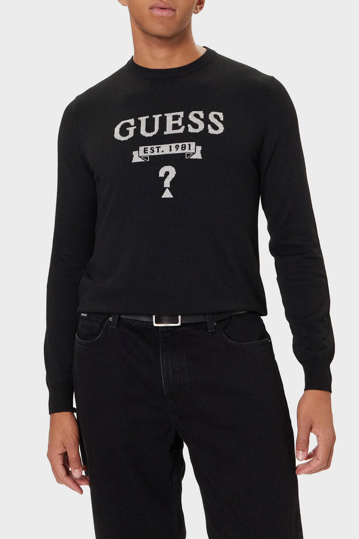 Guess Hammond İpek ve Yün Karışımlı Slim Fit Bisiklet Yaka Erkek Kazak M5YR00 Z0122 JBLK SİYAH