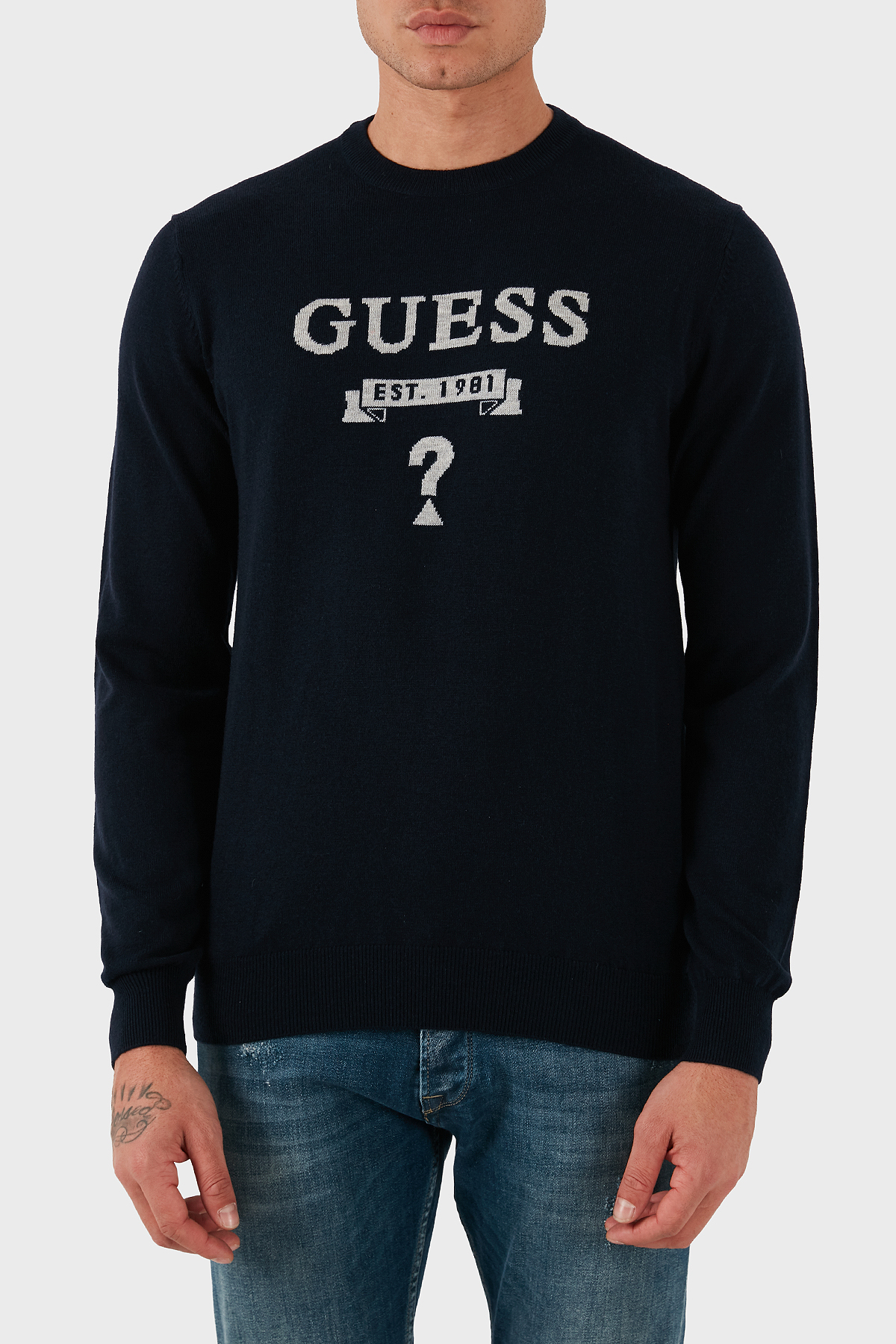 Guess Hammond Logo İşlemeli Yün Karışımlı Regular Fit  M5YR00Z0122 Erkek Kazak M5YR00 Z0122 G7V2 LACİVERT