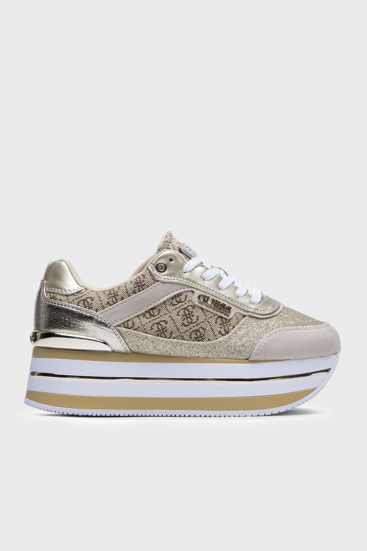 Guess Hansin 4G Logolu Kalın Tabanlı Sneaker FL5HNSFAL12 Kadın Ayakkabı FL5HNS FAL12 BEIBR KAHVE-GOLD