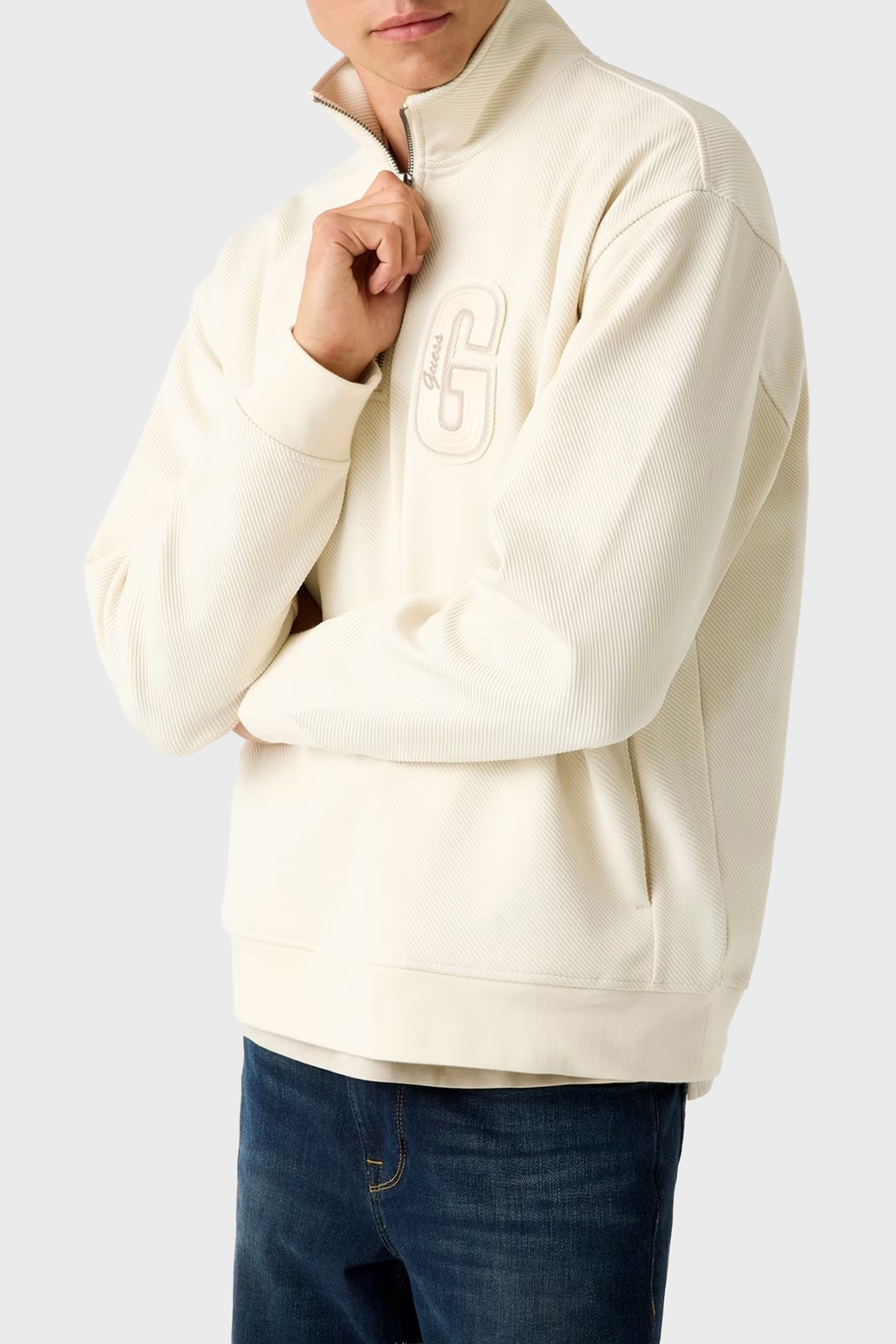 Guess Harris Logolu Regular Fit Yarım Fermuarlı Dik Yaka  M5BQ18K0552 Erkek Sweat M5BQ18 K0552 G1CV EKRU