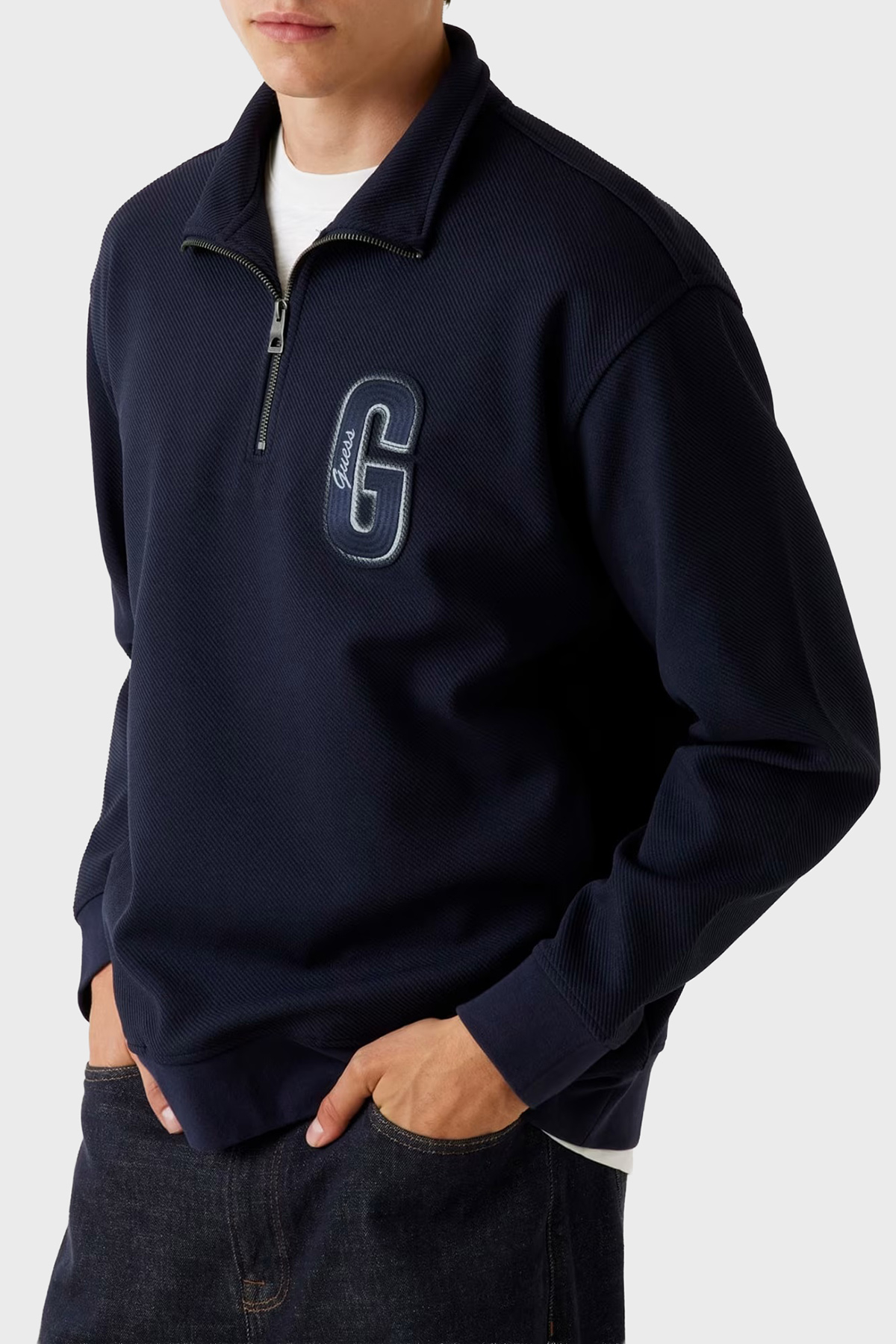 Guess Harris Logolu Regular Fit Yarım Fermuarlı Dik Yaka  M5BQ18K0552 Erkek Sweat M5BQ18 K0552 G7V2 LACİVERT