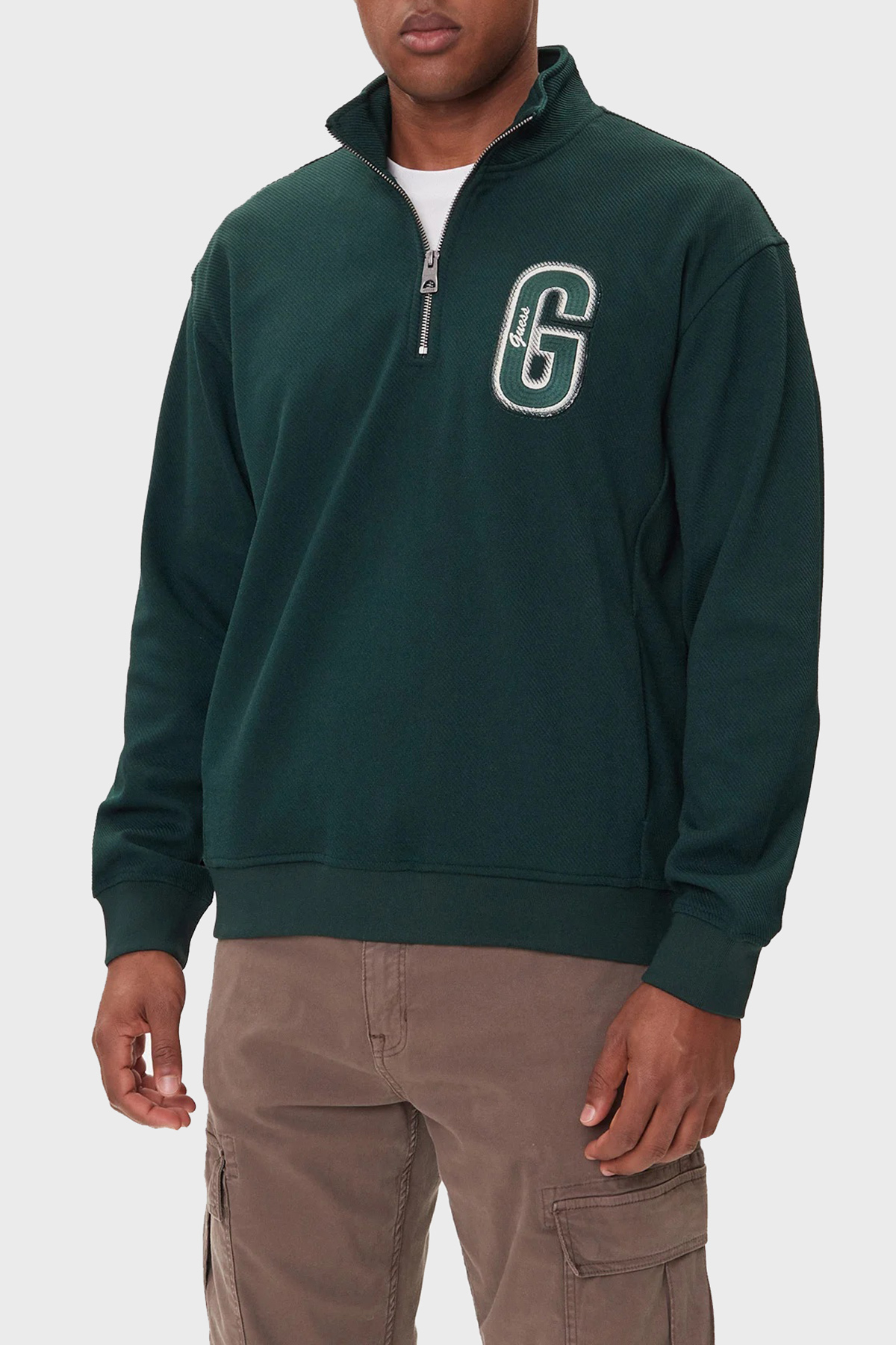 Guess Harris Logolu Regular Fit Yarım Fermuarlı Dik Yaka  M5BQ18K0552 Erkek Sweat M5BQ18 K0552 G8H6 HAKİ