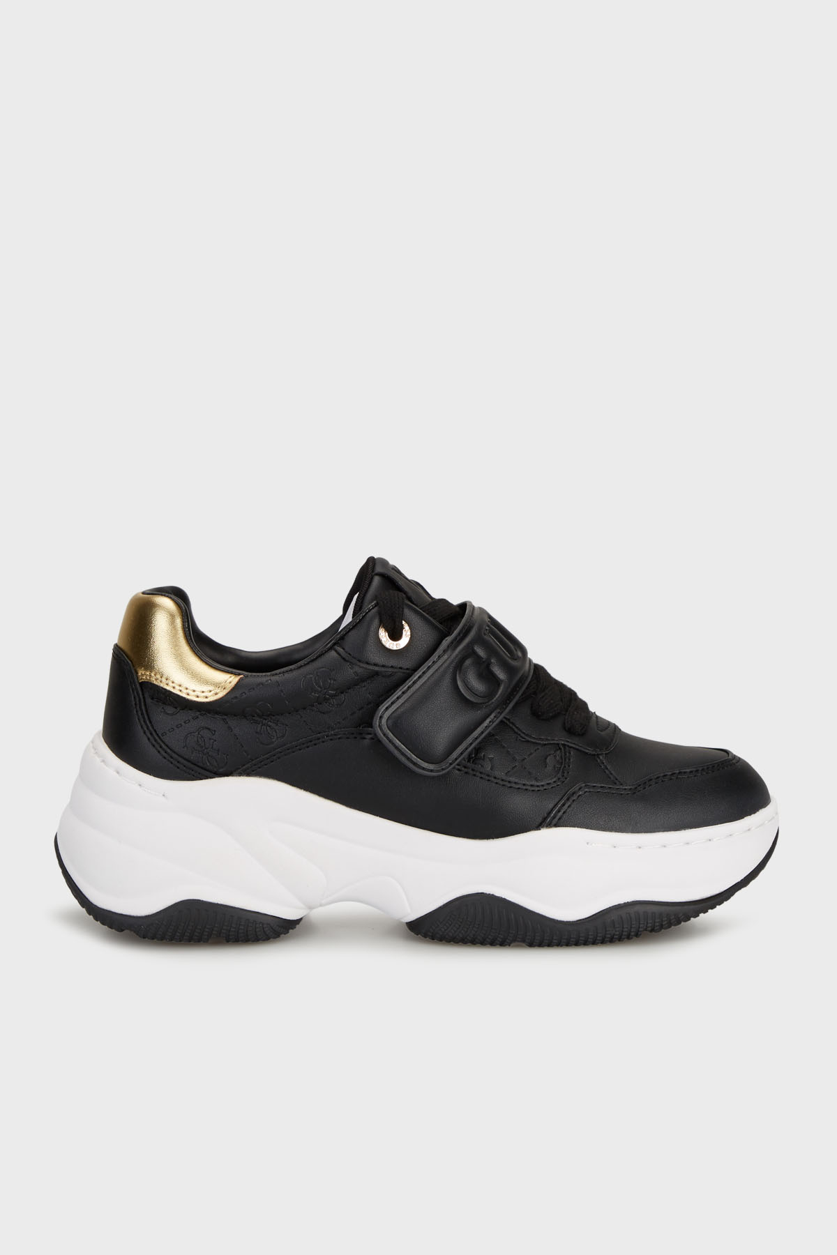 Guess Helinn Logolu Kalın Tabana Sneaker  FLFHNNELE12 Kadın Ayakkabı FLFHNN ELE12 BLKGO SİYAH-GOLD