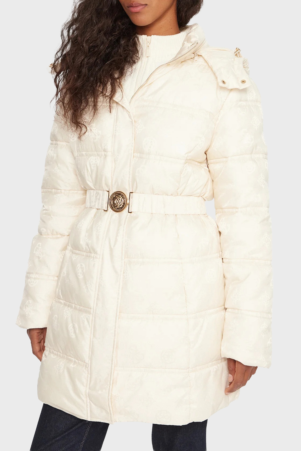 Guess Imma Kapitoneli Regular Fit Çıkarılabilir Kapüşonlu Su İtici  W5BL44W2912 Kadın Mont W5BL44 W2912 G1F7 KREM