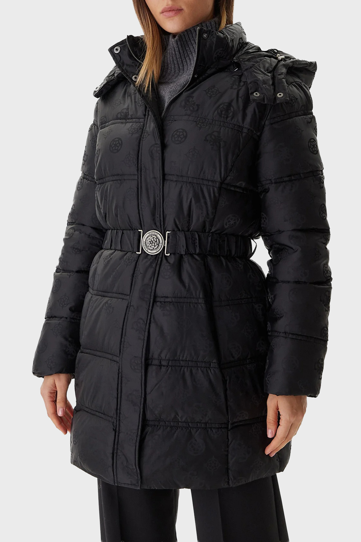 Guess Imma Kapitoneli Regular Fit Çıkarılabilir Kapüşonlu Su İtici  W5BL44W2912 Kadın Mont W5BL44 W2912 JBLK SİYAH