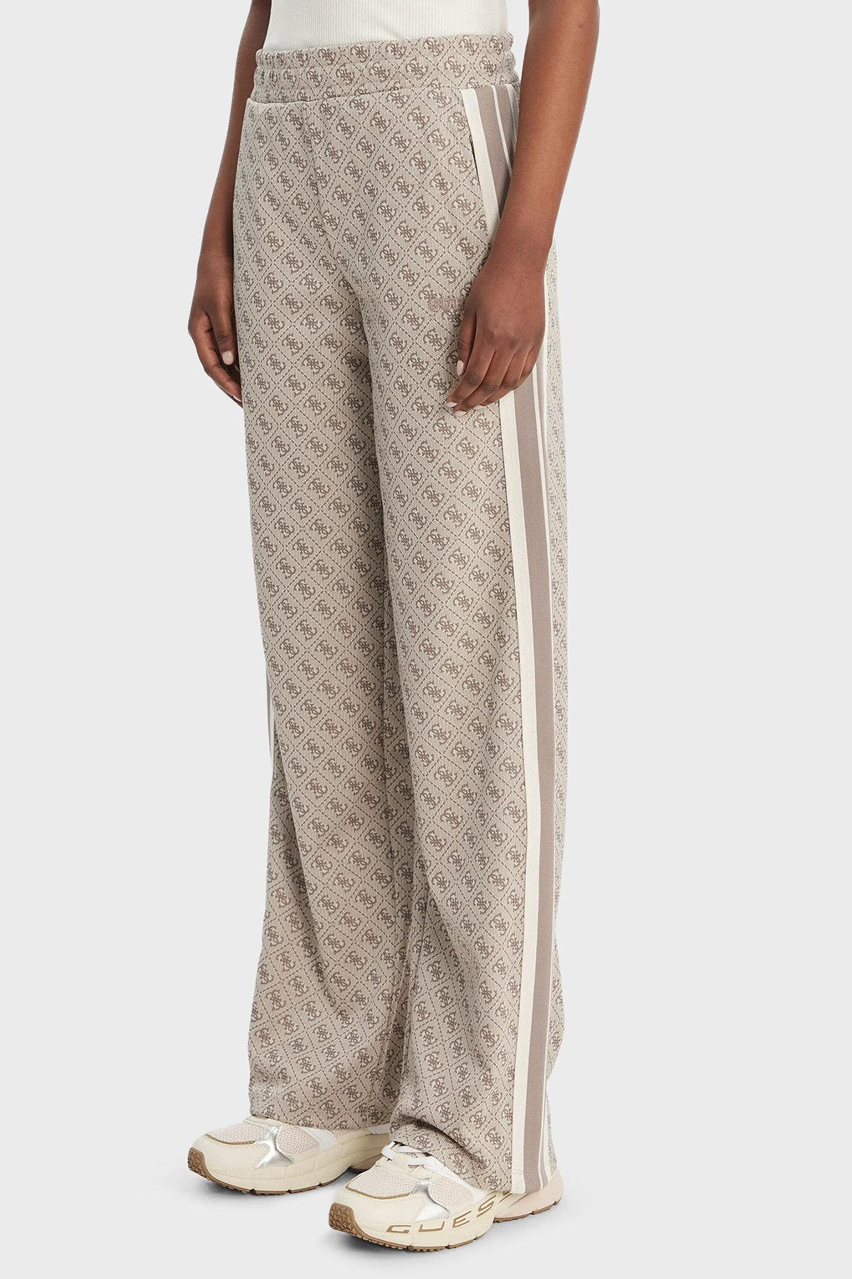 Guess Jacquard Pamuk Karışımlı Regular Fit 4G Logolu Yüksek Bel  V6GB04K2955 Kadın Pantolon V6GB04 K2955 FMC4 SÜTLÜ KAHVE