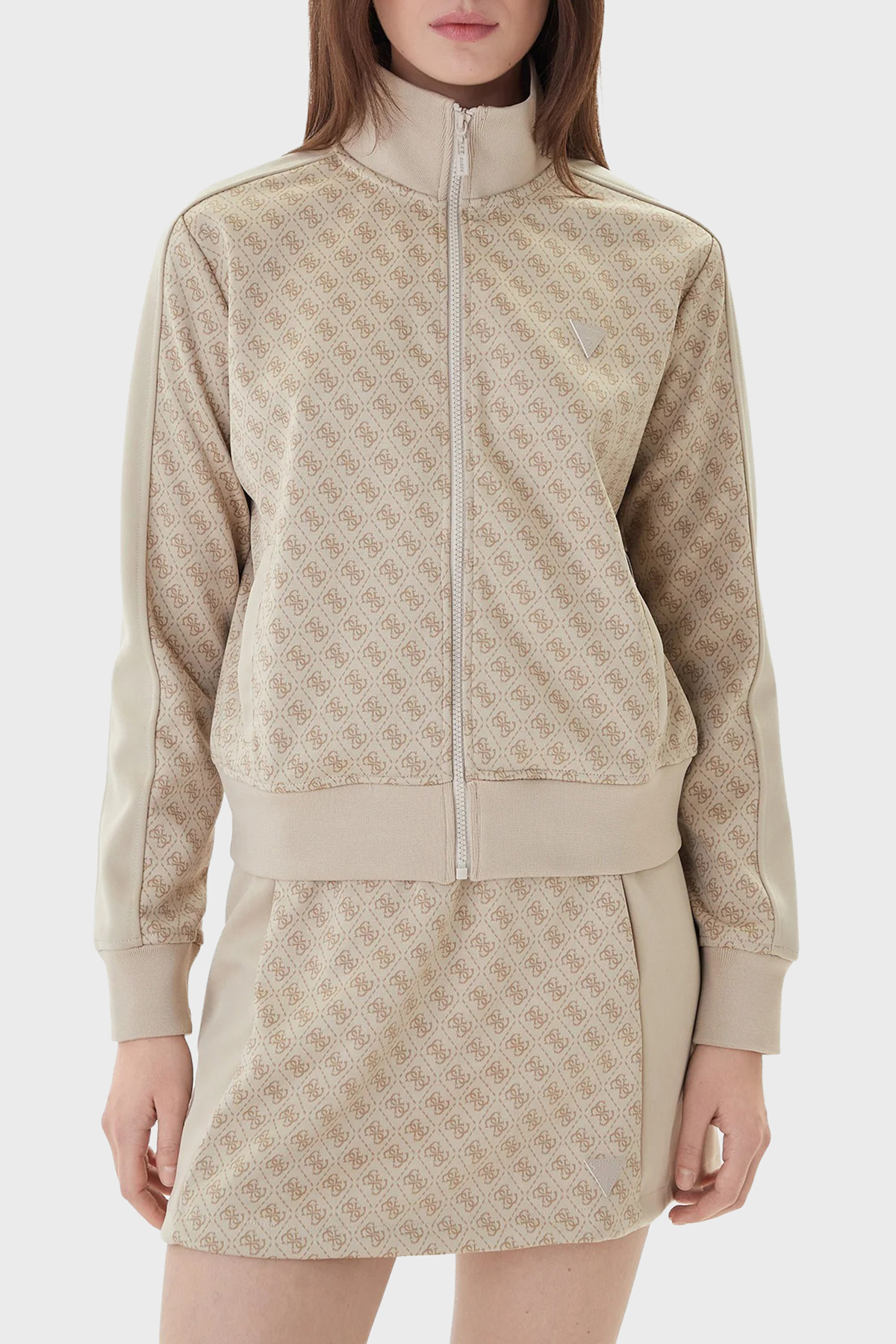 Guess Jakarlı Logolu Regular Fit Dik Yaka Fermuarlı  V6RQ08K2042 Kadın Sweat V6RQ08 K2042 FNN0 BEJ