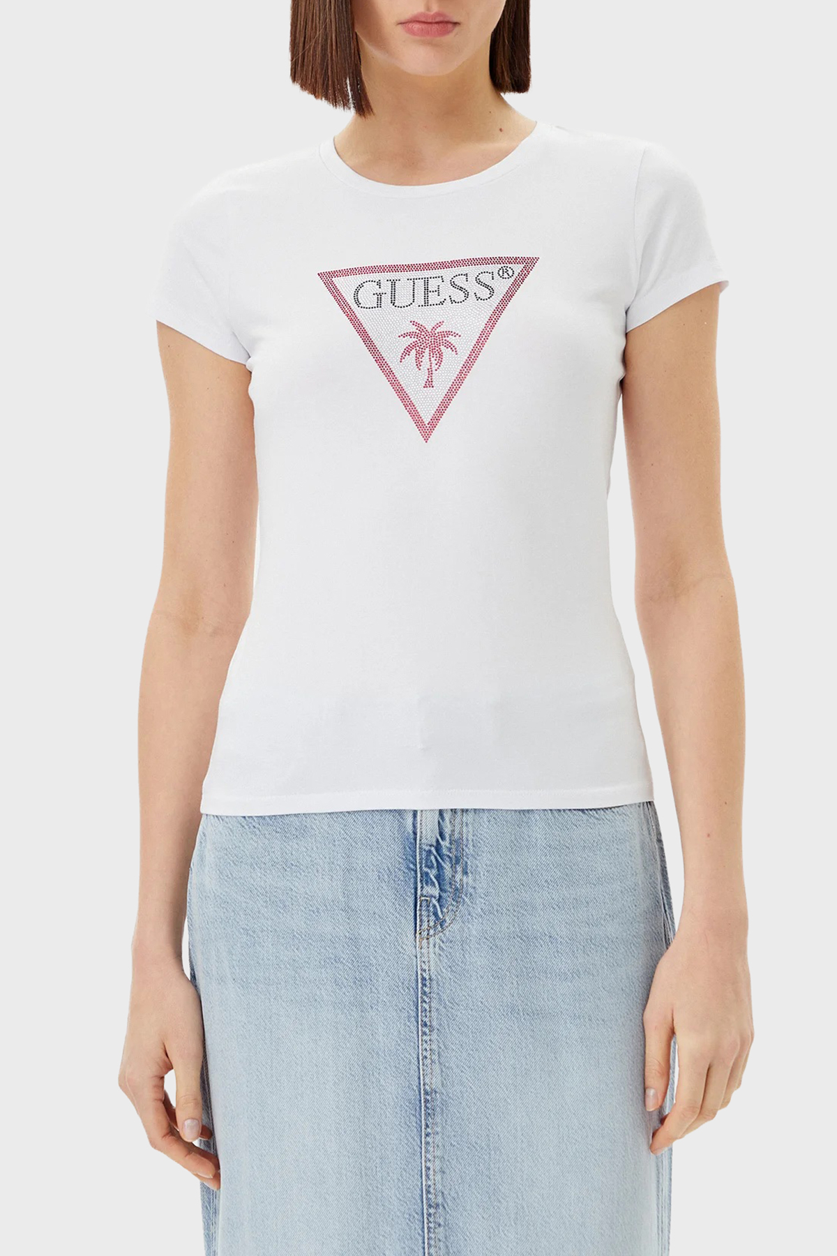 Guess Jersey Logolu Pamuklu Slim Fit Bisiklet Yaka  E5GI08J1314 Kadın T Shirt E5GI08 J1314 G011 BEYAZ