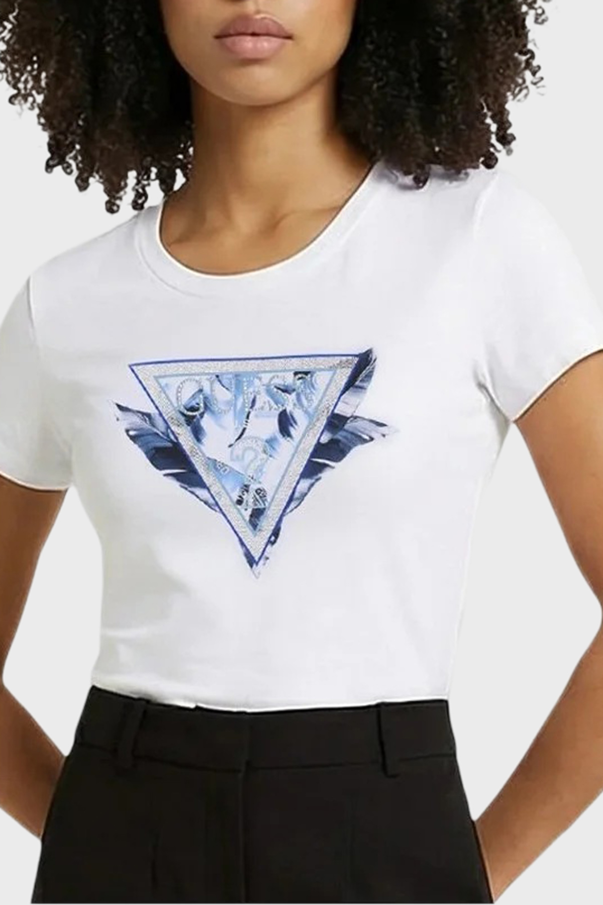 Guess Jersey Pamuklu Slim Fit Logo Baskılı  W6GI11K3026 Kadın T Shirt W6GI11 K3026 G011 BEYAZ