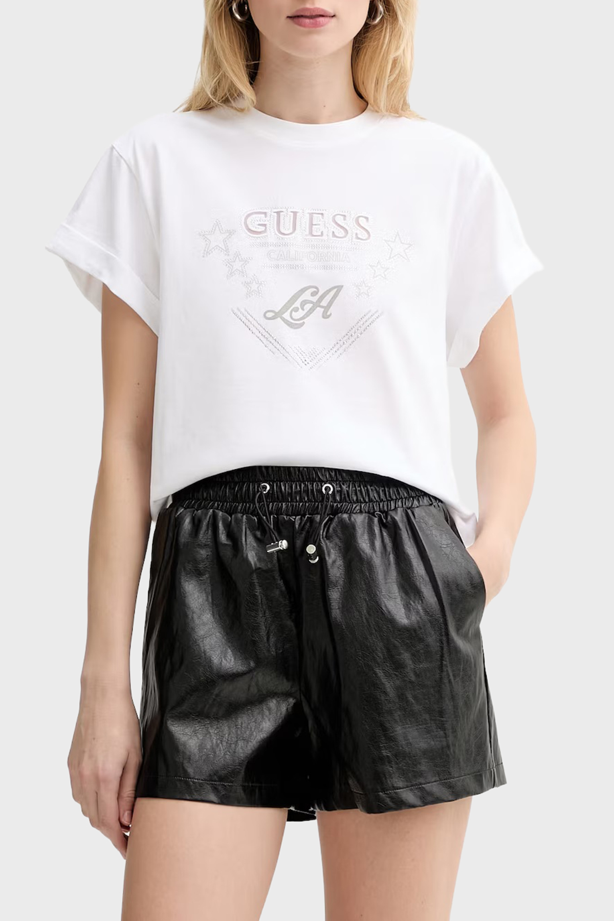 Guess Jersey Pamuklu Taş Detaylı Regular Fit Bisiklet Yaka  W6RI30I3Z14 Kadın T Shirt W6RI30 I3Z14 G011 BEYAZ