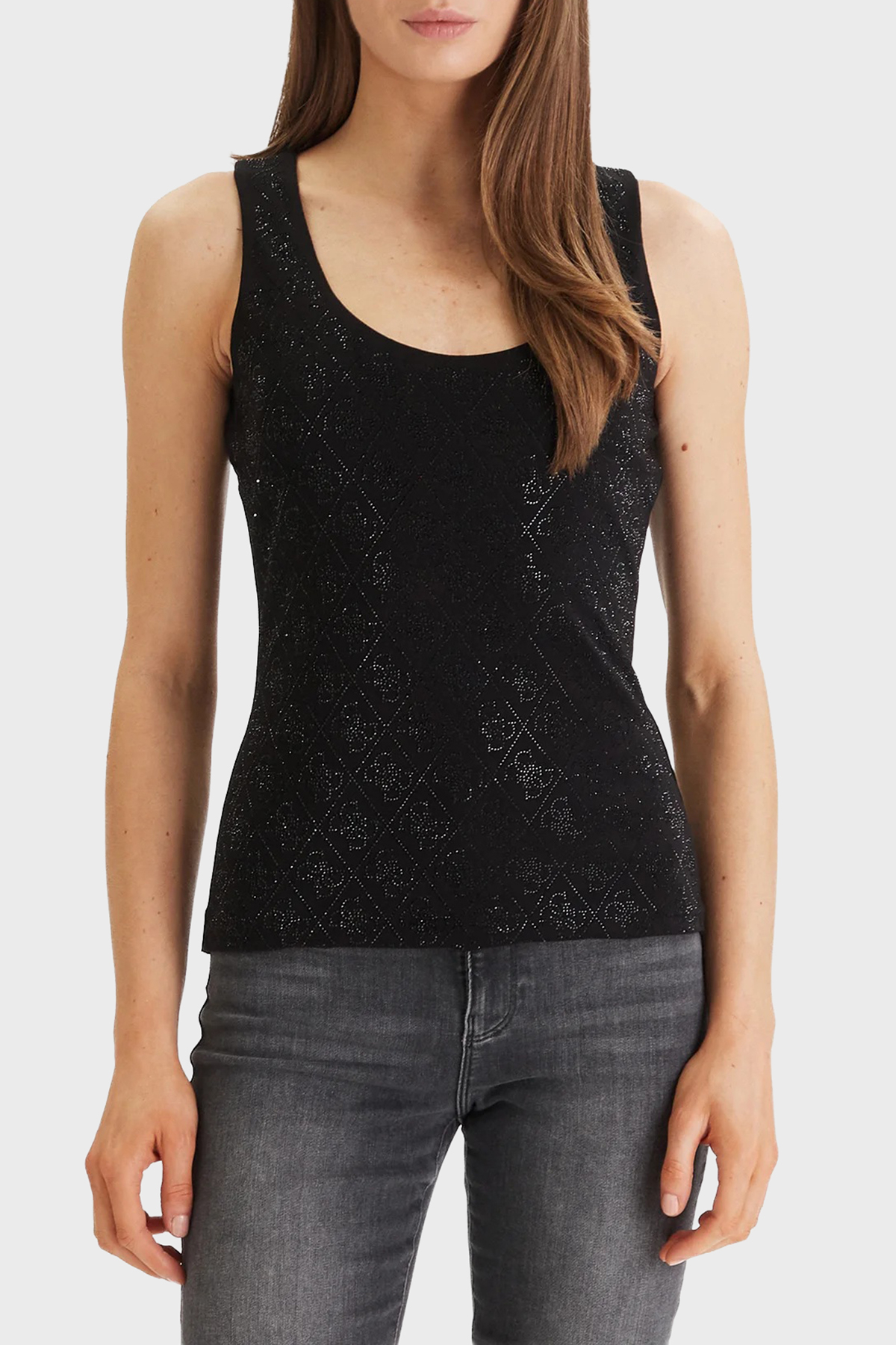Guess Jersey Taşlı Logolu Pamuklu Regular Fit Yuvarlak Yaka  W6GP10K2932 Kadın Top W6GP10 K2932 JBLK SİYAH