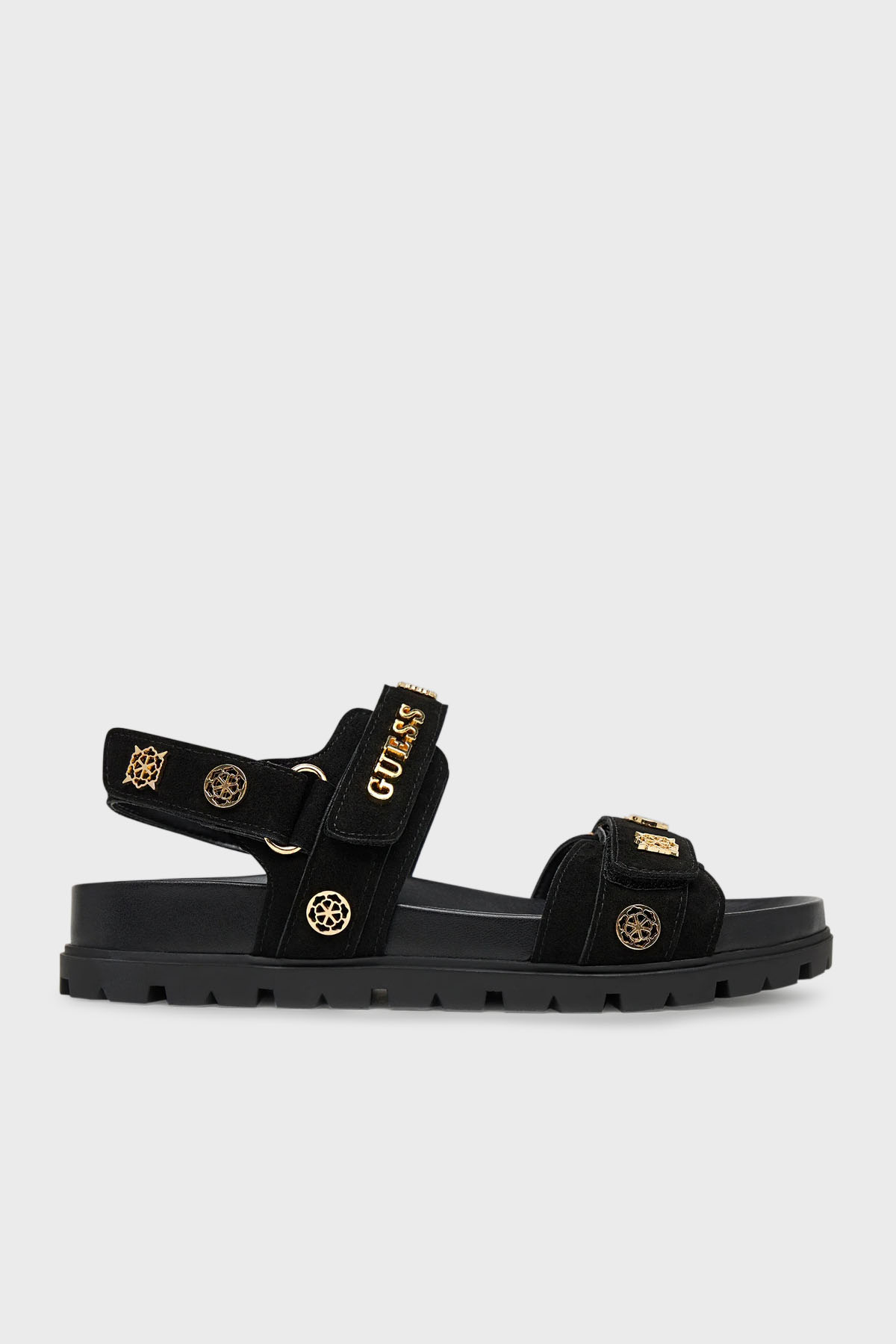 Guess Logolu Cırt Cırtlı Süet Dokulu  FLPFLOESU03 Kadın Sandalet FLPFLO ESU03 BLACK SİYAH