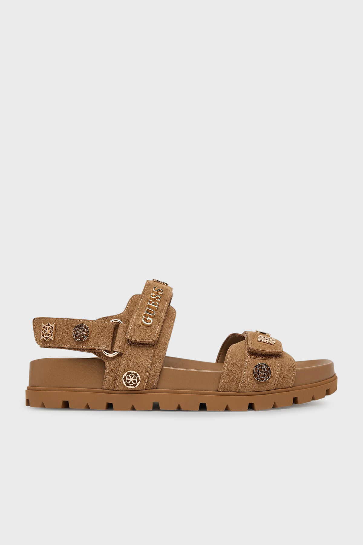 Guess Logolu Cırt Cırtlı Süet Dokulu  FLPFLOESU03 Kadın Sandalet FLPFLO ESU03 BROWN KAHVE