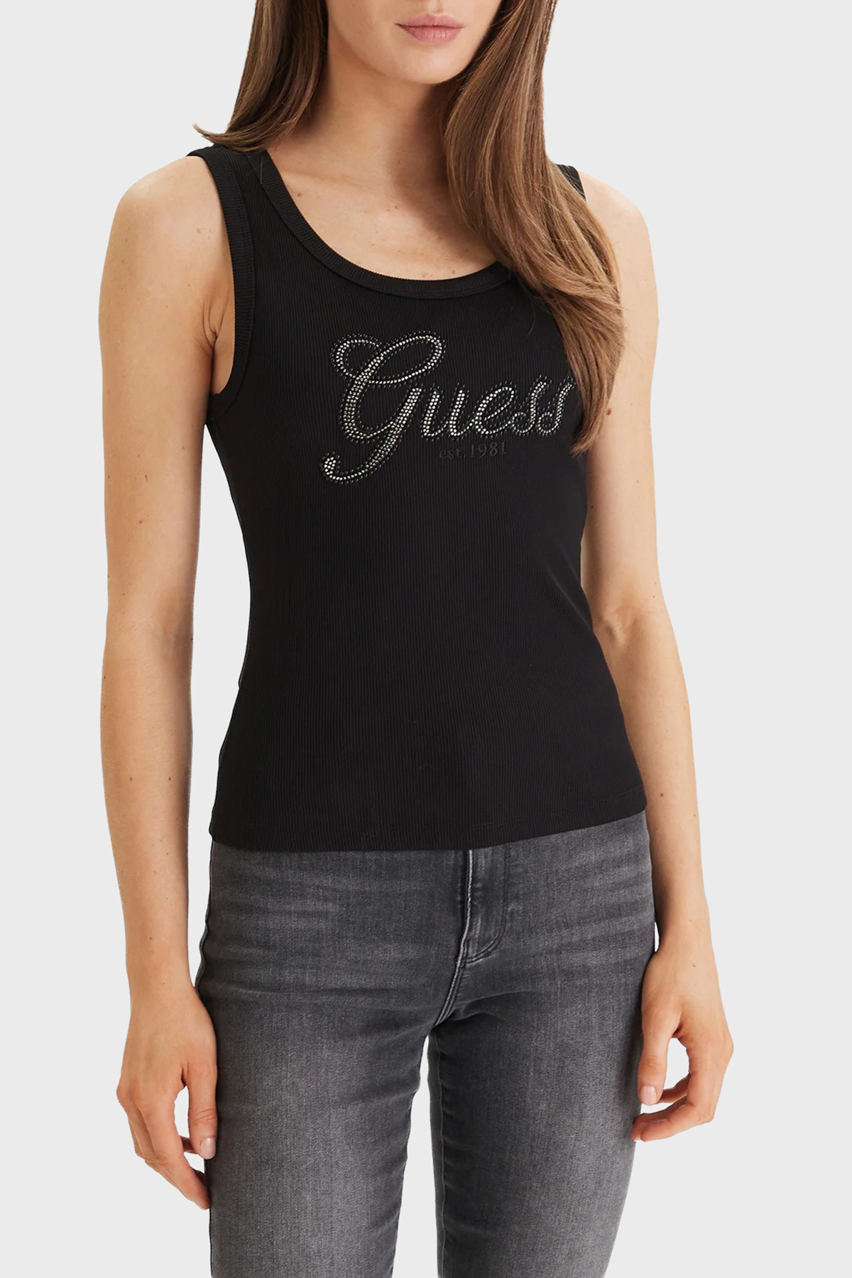Guess Logolu Slim Fit Yuvarlak Yaka T Shırt W6GP22K2954 Kadın T Shirt W6GP22 K2954 JBLK Siyah