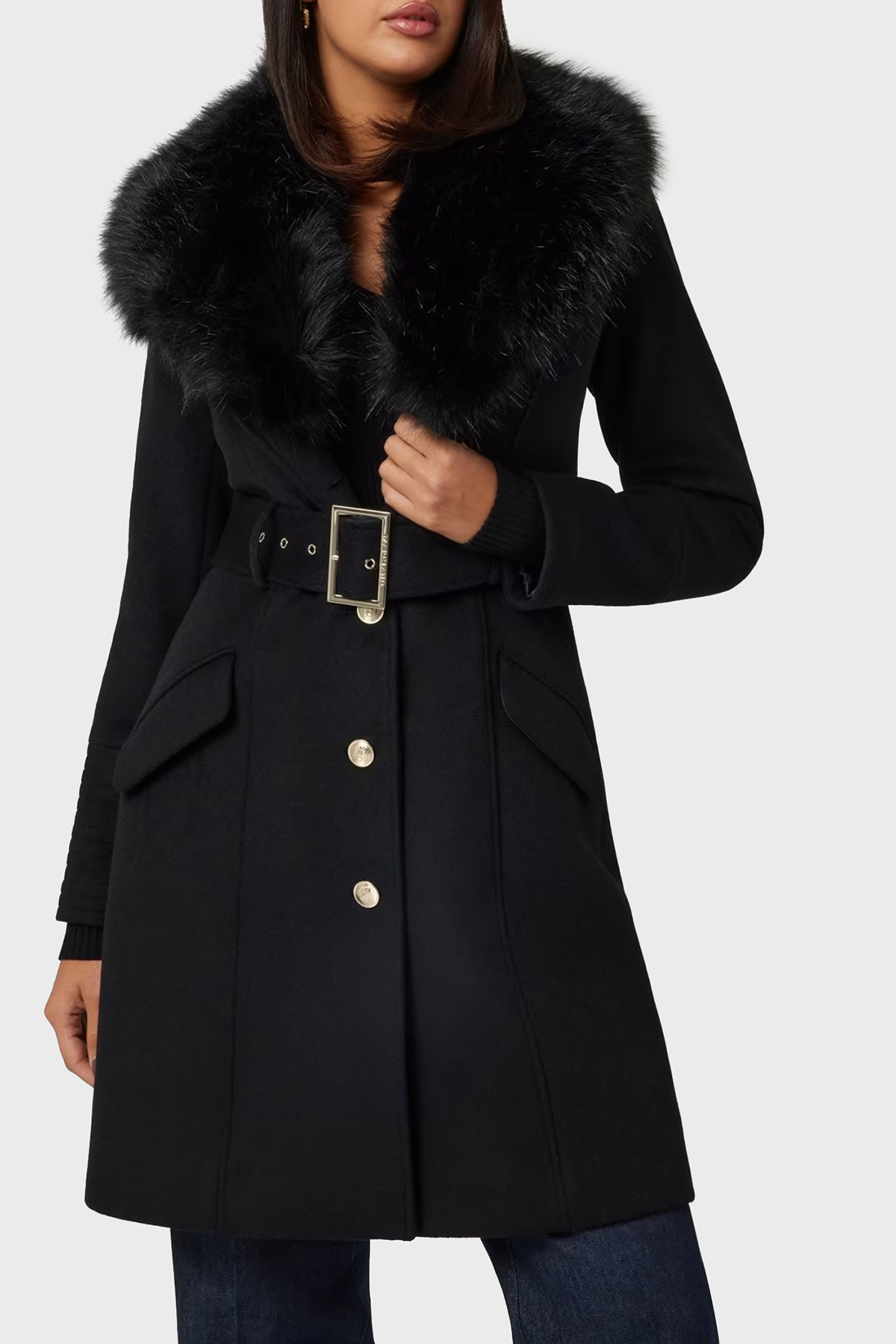 Marciano by Guess Loreta Regular Fit Kemerli Çıkarılabilir Peluş Yaka  4BGL041799Z Kadın Kaban 4BGL04 1799Z JBLK SİYAH